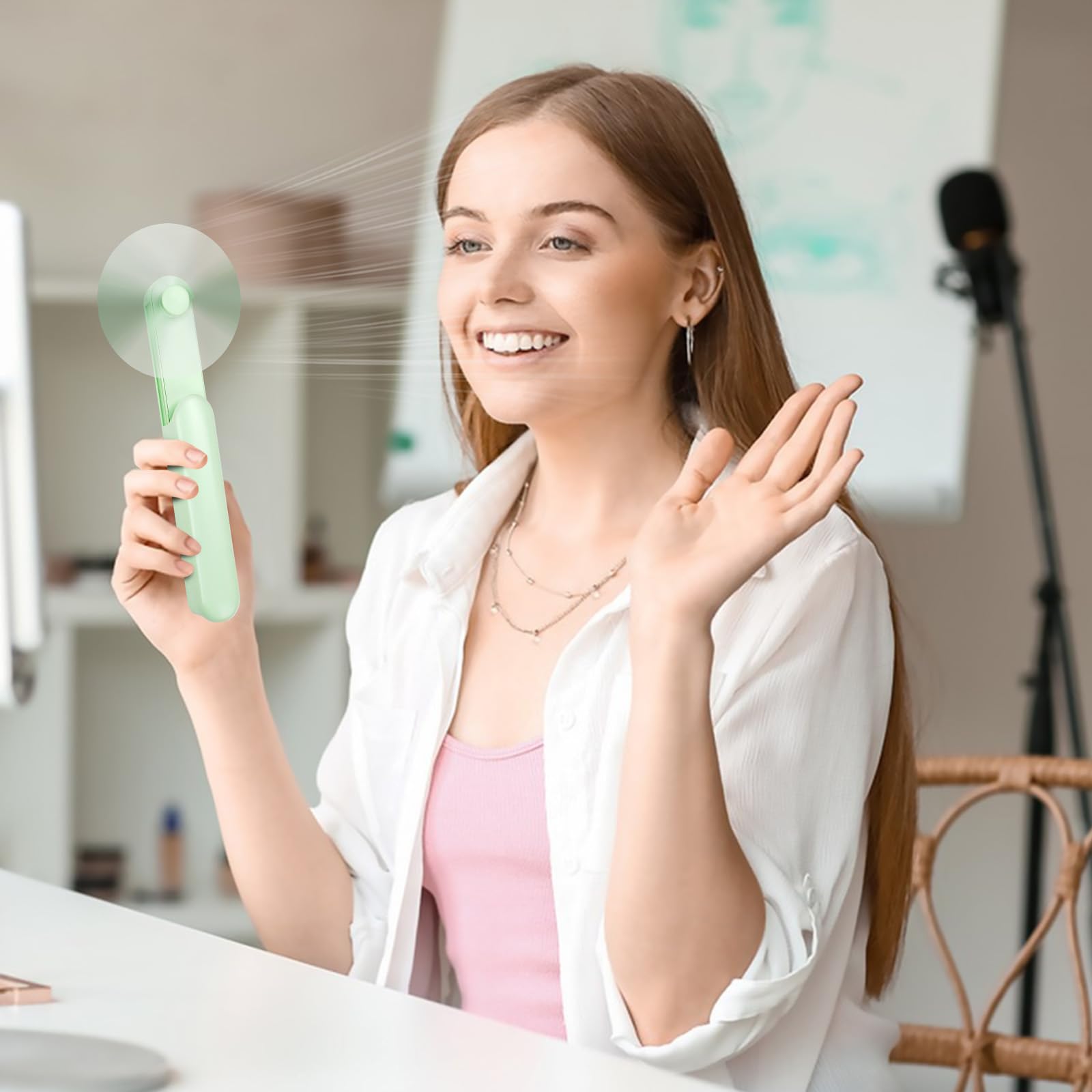 Nezylaf 2-In-1 Fan Set: Portable Handheld Mini Fan With 2000Mah Power Bank & 5-Speed Rechargeable