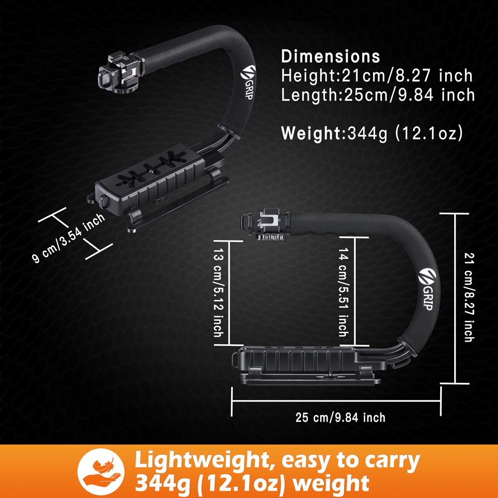 Zeadio Video Handheld Stabilizer, Triple Cold-Shoe Handle Grip With Smartphone Holder、360° Ball Head Mount, Compatible With All Camera Sport Camera Dslr Smartphone