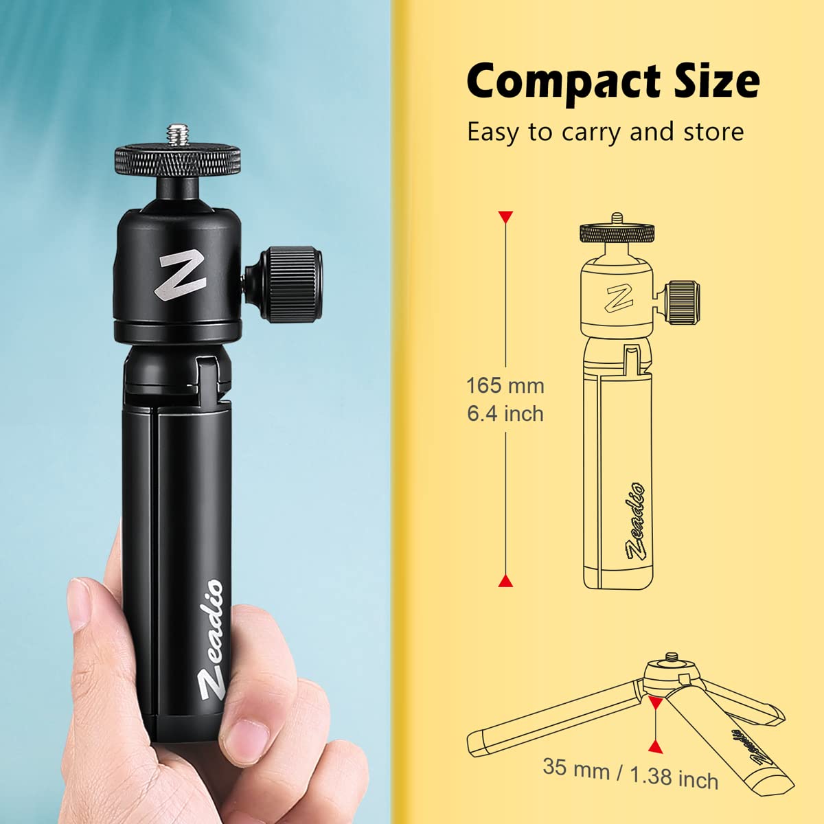 Zeadio Metal Mini Tripod + Ball Head Mount, With 1/4 Inch Screw Desktop Tabletop Stand Tripod, Fits For Smooth 4, Osmo Mobile, Vimble 2, Gimbal Handle Grip Stabilizer And All Cameras