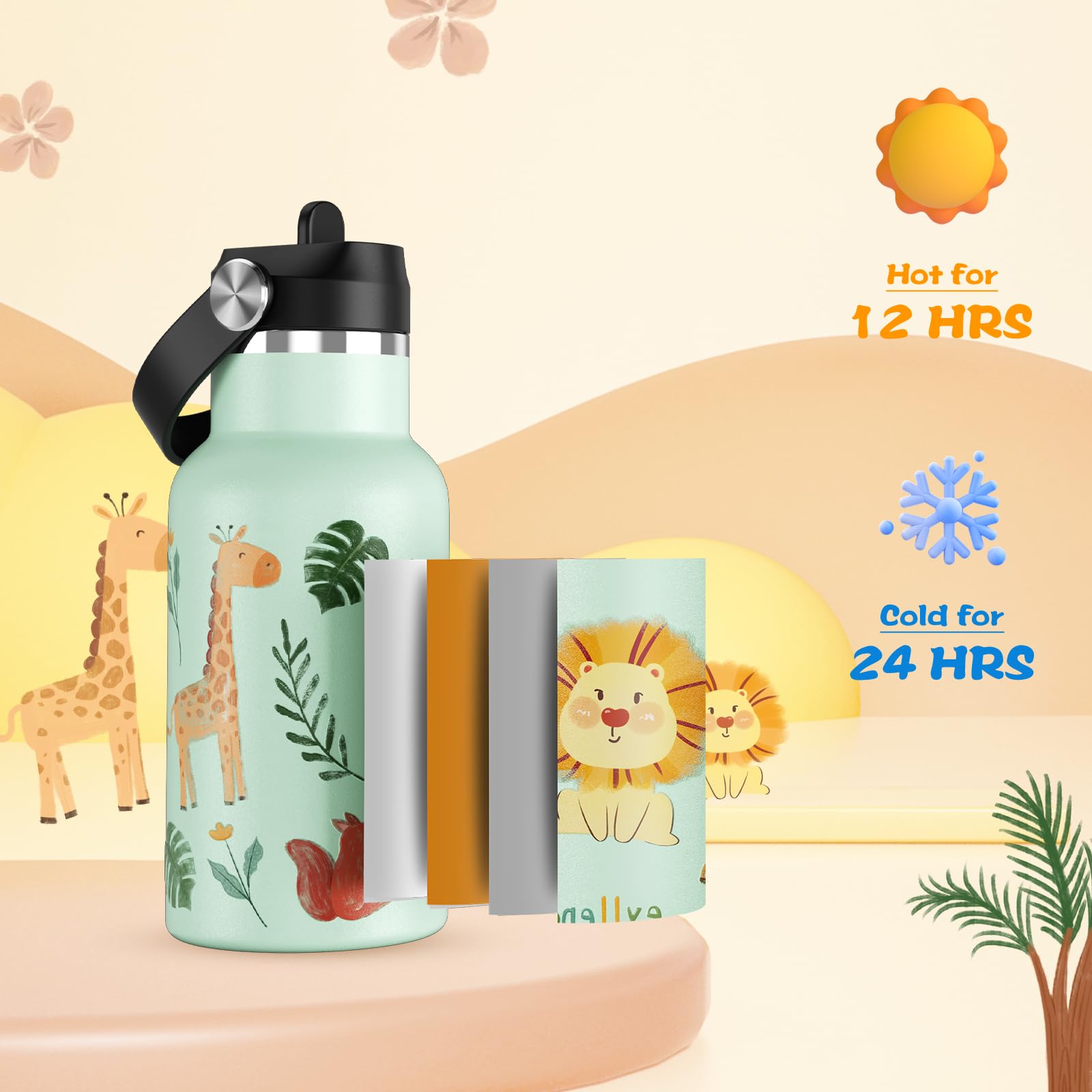 12Oz Kids Water Bottle For School With Kids-Friendly Straw & Handle, Leakproof Toddler Water Bottle