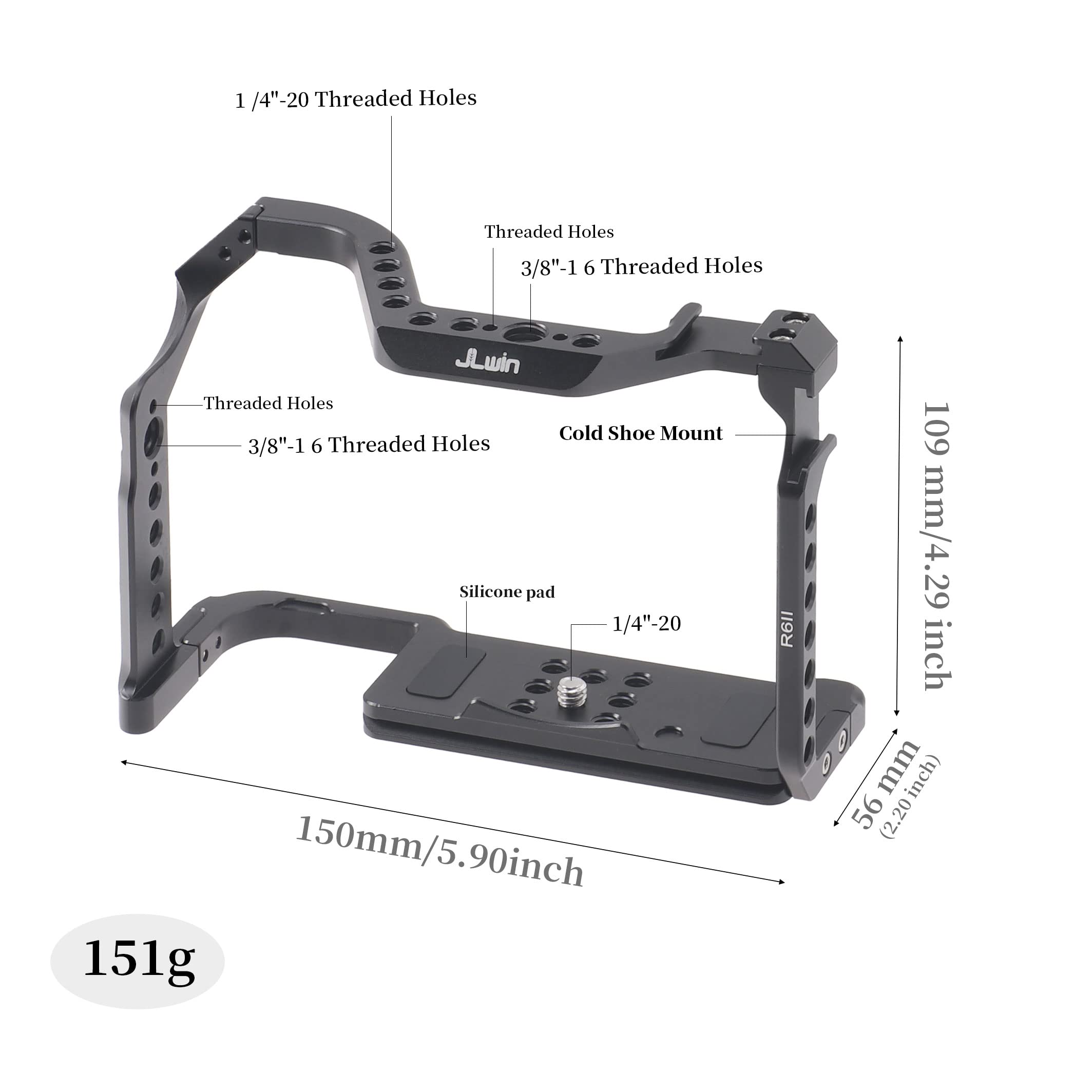 Focusfoto Camera Cage For Canon Eos R6 Mark Ii Mirrorless Camera, Aluminium Alloy Stabilizer Rig With Cold Shoe And 1/4" 3/8" Screw Mouting For Video Filmmaking
