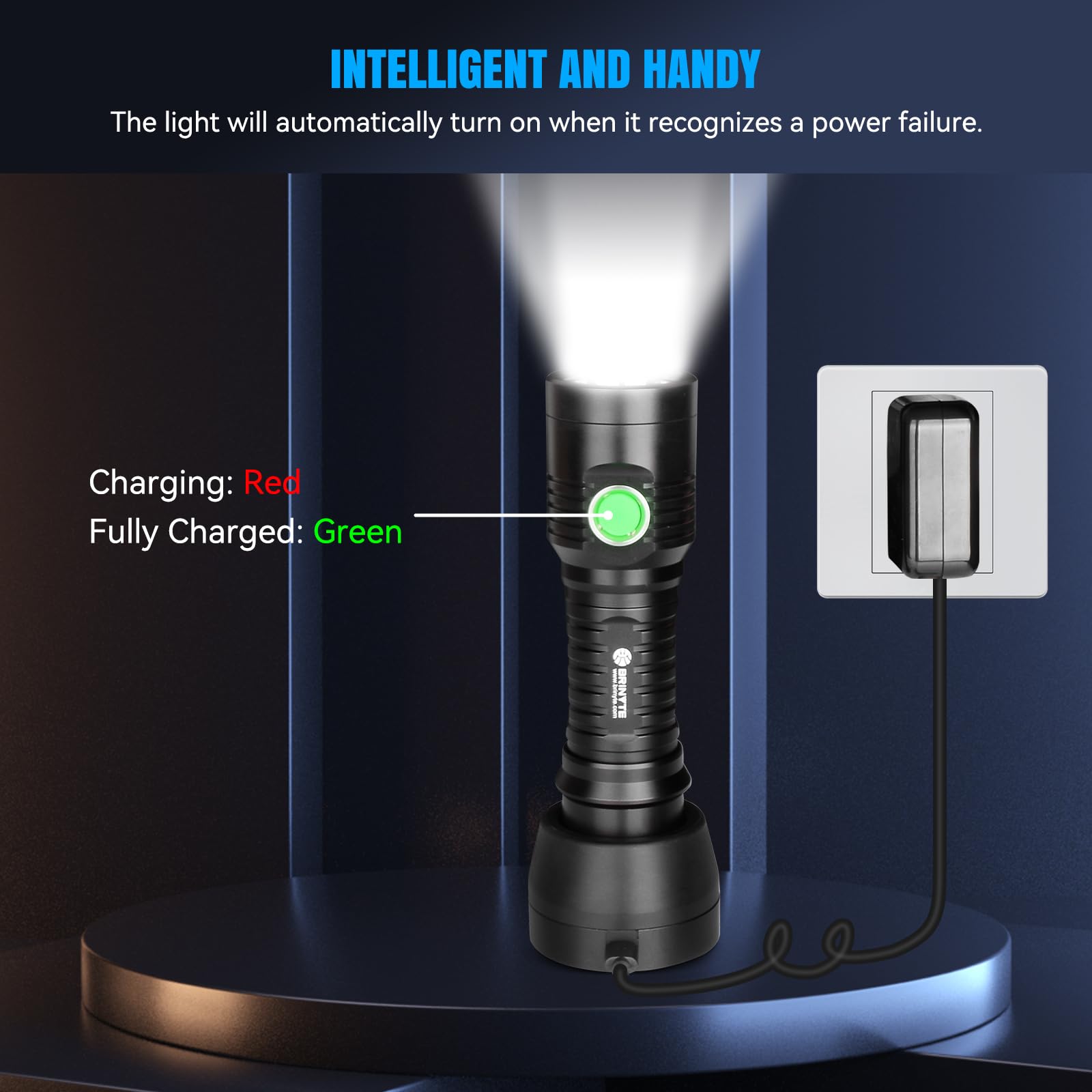 Brinyte Wt01 1100 Lumens Ultra-Bright Rechargeable Flashlight With Charging Dock, High Lumens Led Power Outage Flash Light Handheld Light For Homeuse, Outdoor, Searching, Camping And Emergency