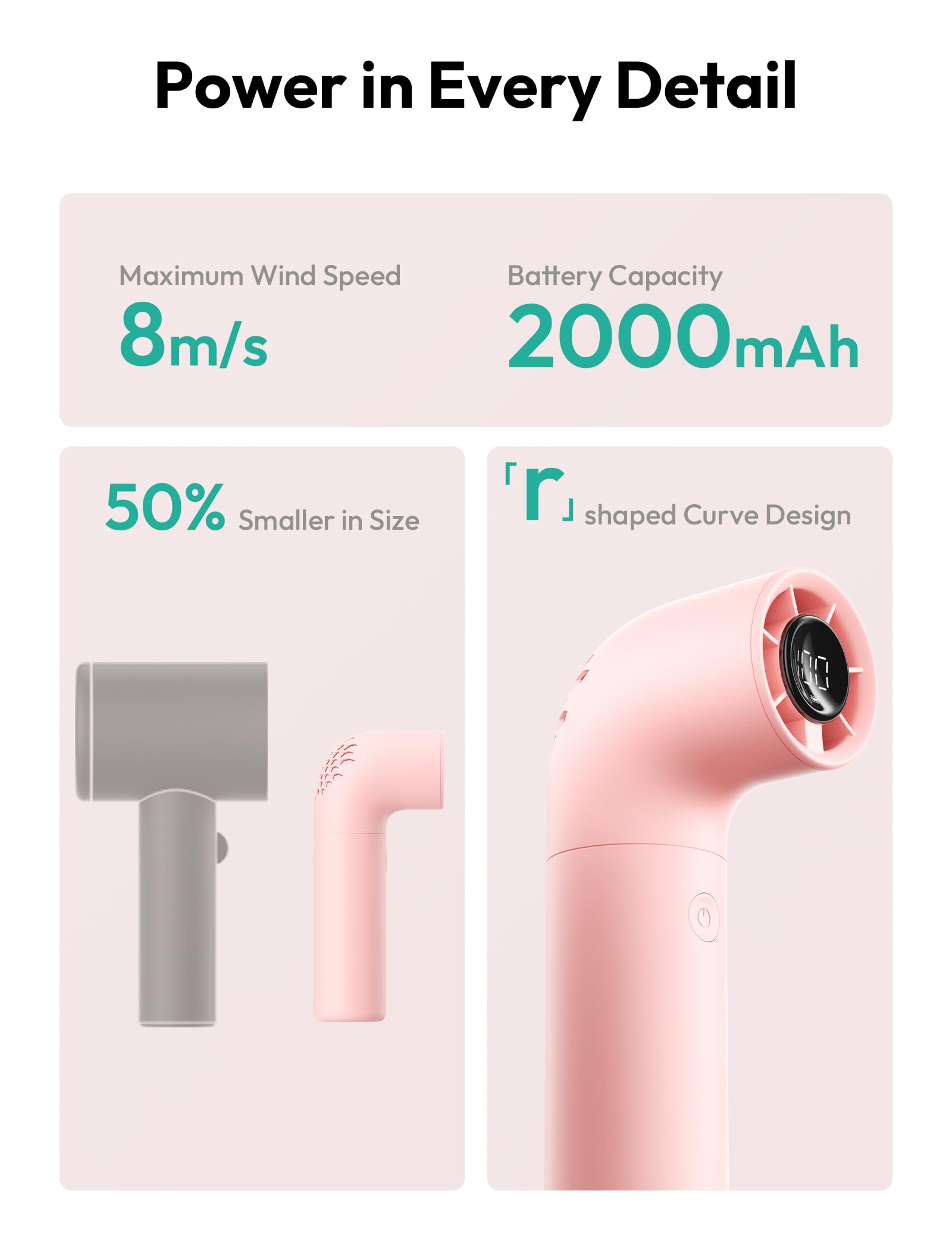 Portable Aecooly handheld fan with high-speed 15000 RPM motor, perfect for hot weather and outdoor use