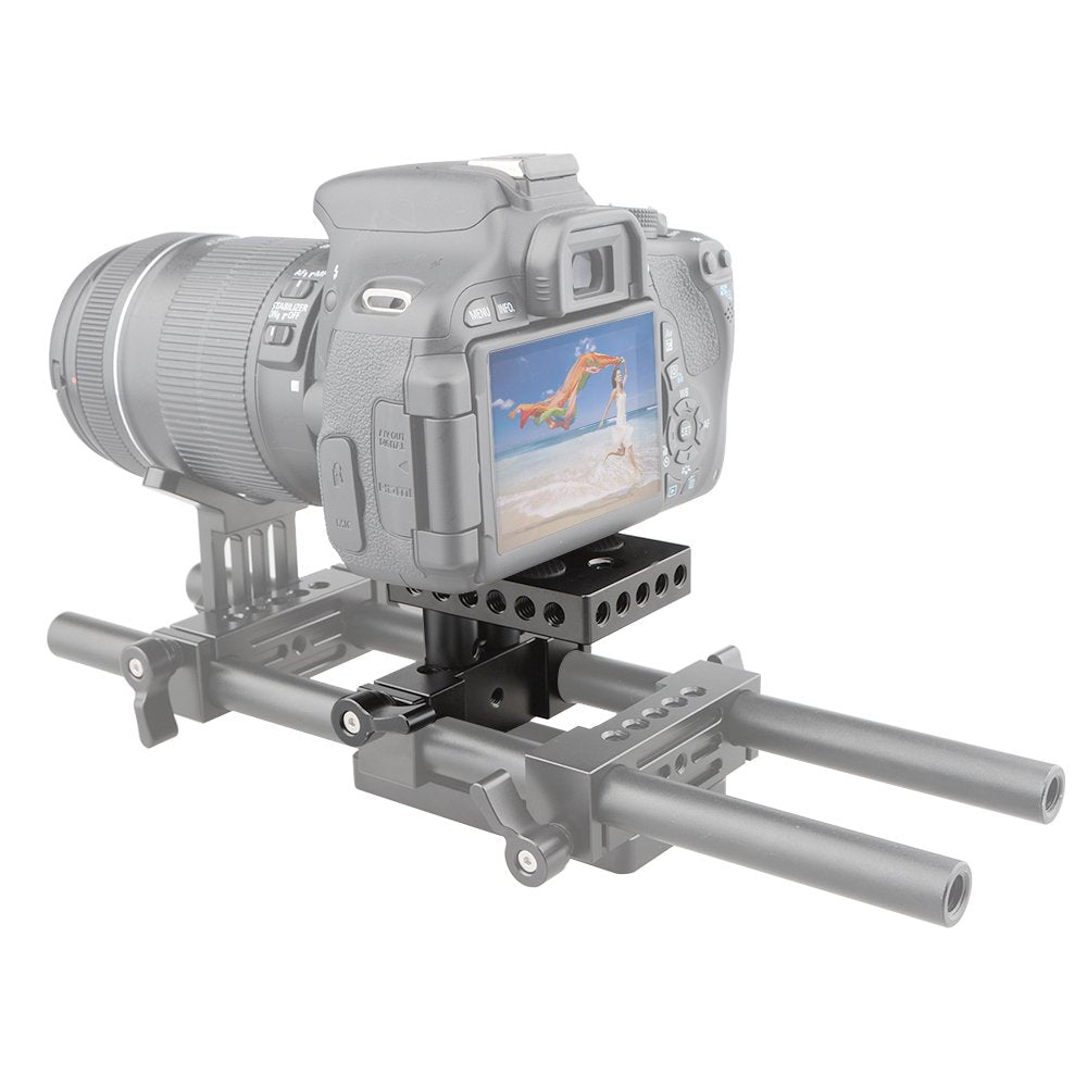 Camvate Dslr Baseplate Mount With Railblock Height Riser For 15Mm Rail Rod Support System - 1237