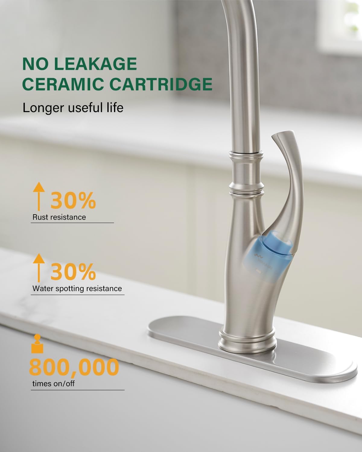 Greenspring Brushed Nickel Kitchen Sink Faucet With Pull Down Sprayer Modern Faucet For Kitchen Sink High Arc Single Handle Kitchen Sink Faucets For 1 Or 3 Hole Sink, Brass Pull Out Kitchen Faucet