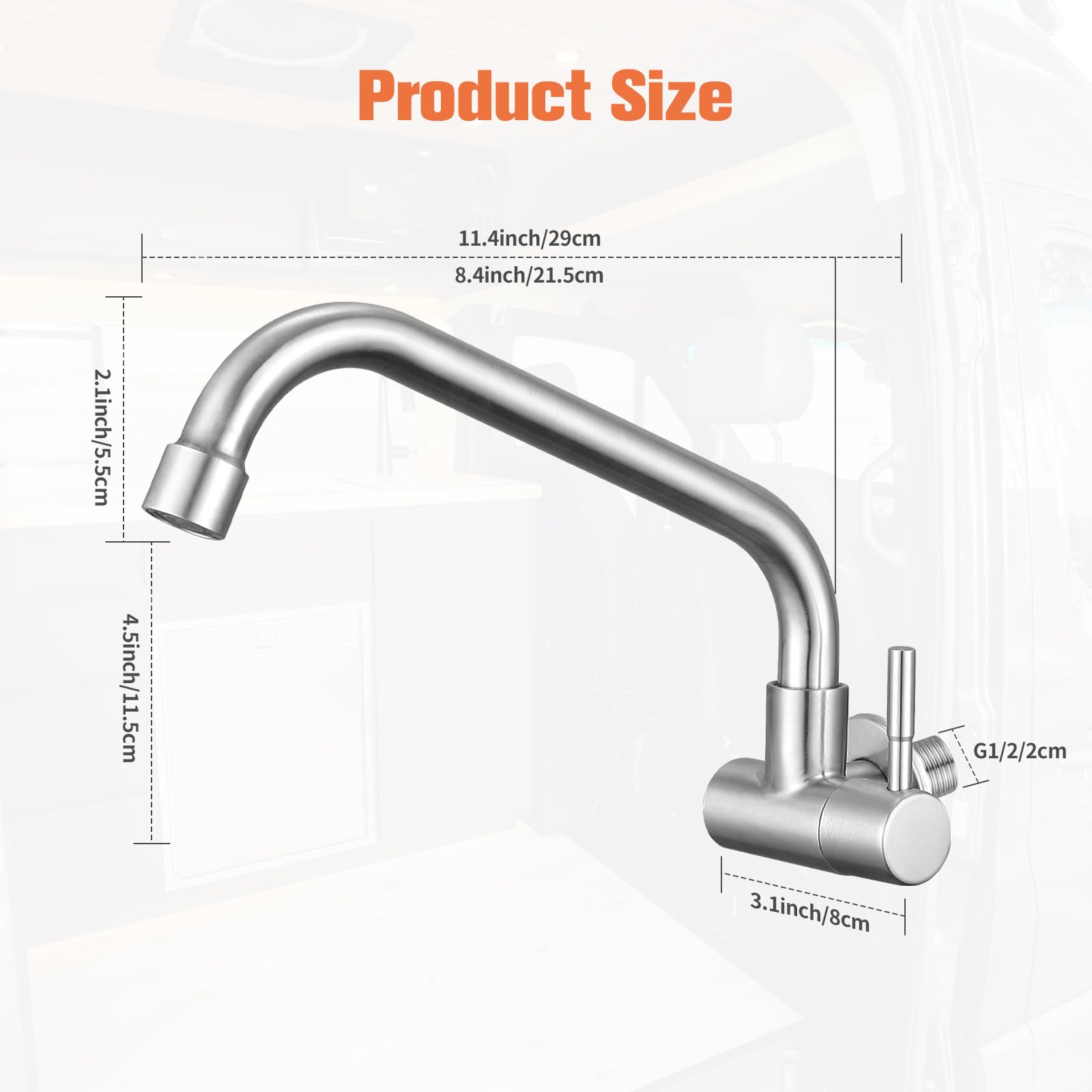 Totalize Wall Mount Faucet Cold Only,G1/2 Inch Cold Kitchen Utility Sink Faucet Sus304 Stainless For Commercial Laundry Sink Brushed Nickel