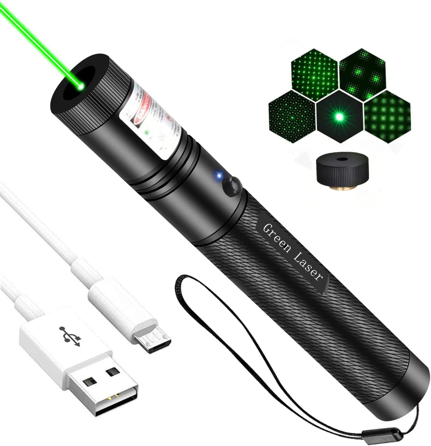 Fuiikeem Long Range Beam focus, Rechargeable Flashlight With Green Beam focus For Night Astronomy Outdoor Camping Hunting