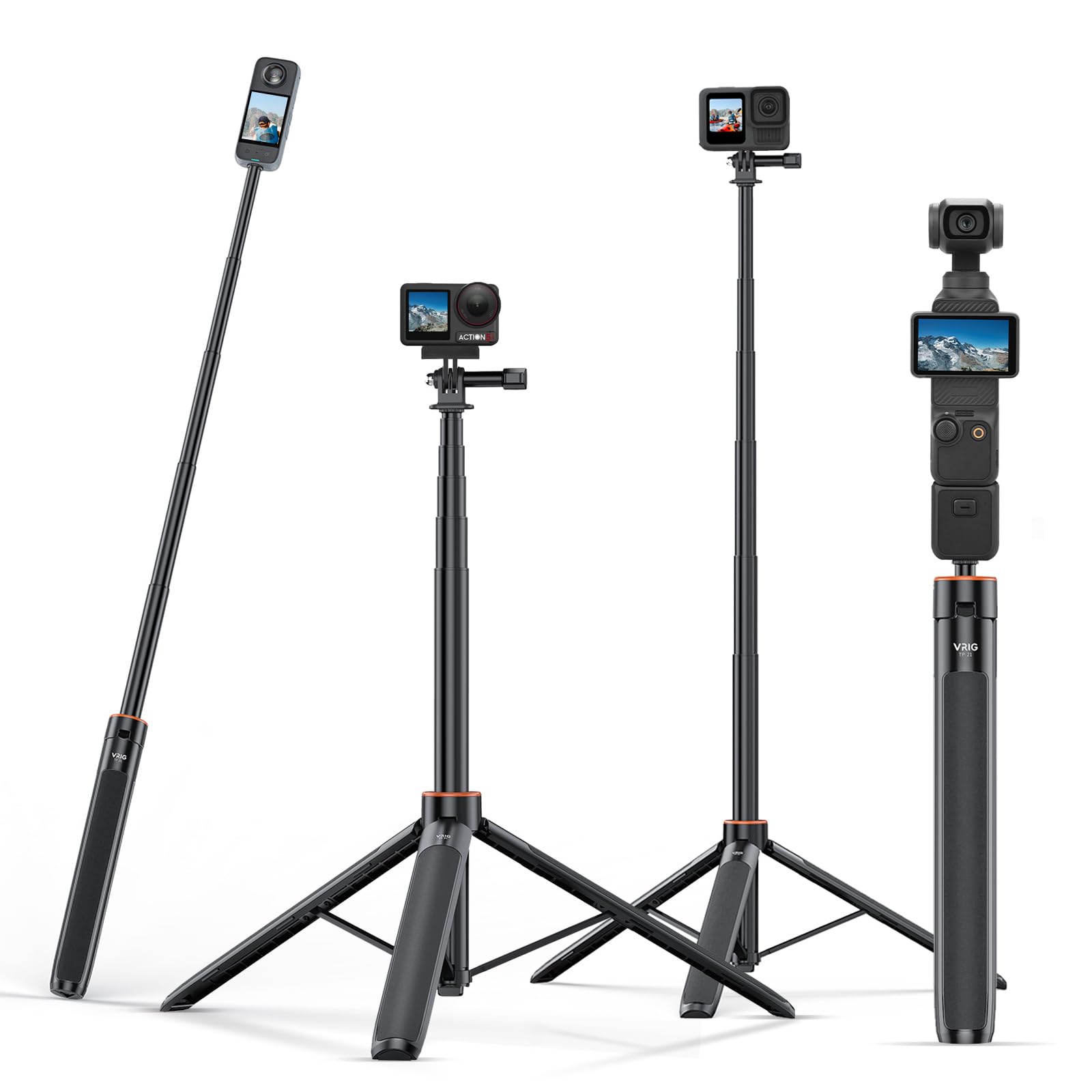 Brdrc 53.74‘’ Selfie Stick Extendable Camera Vlogging Tripod For Dji Action 5 Pro Insta 360 Go 3S/X4/X3,Camera Mount Extender Telescopic Rod Extension Pole,Osmo Pocket 3 Tripod For Gopro 13/12/11/10/9