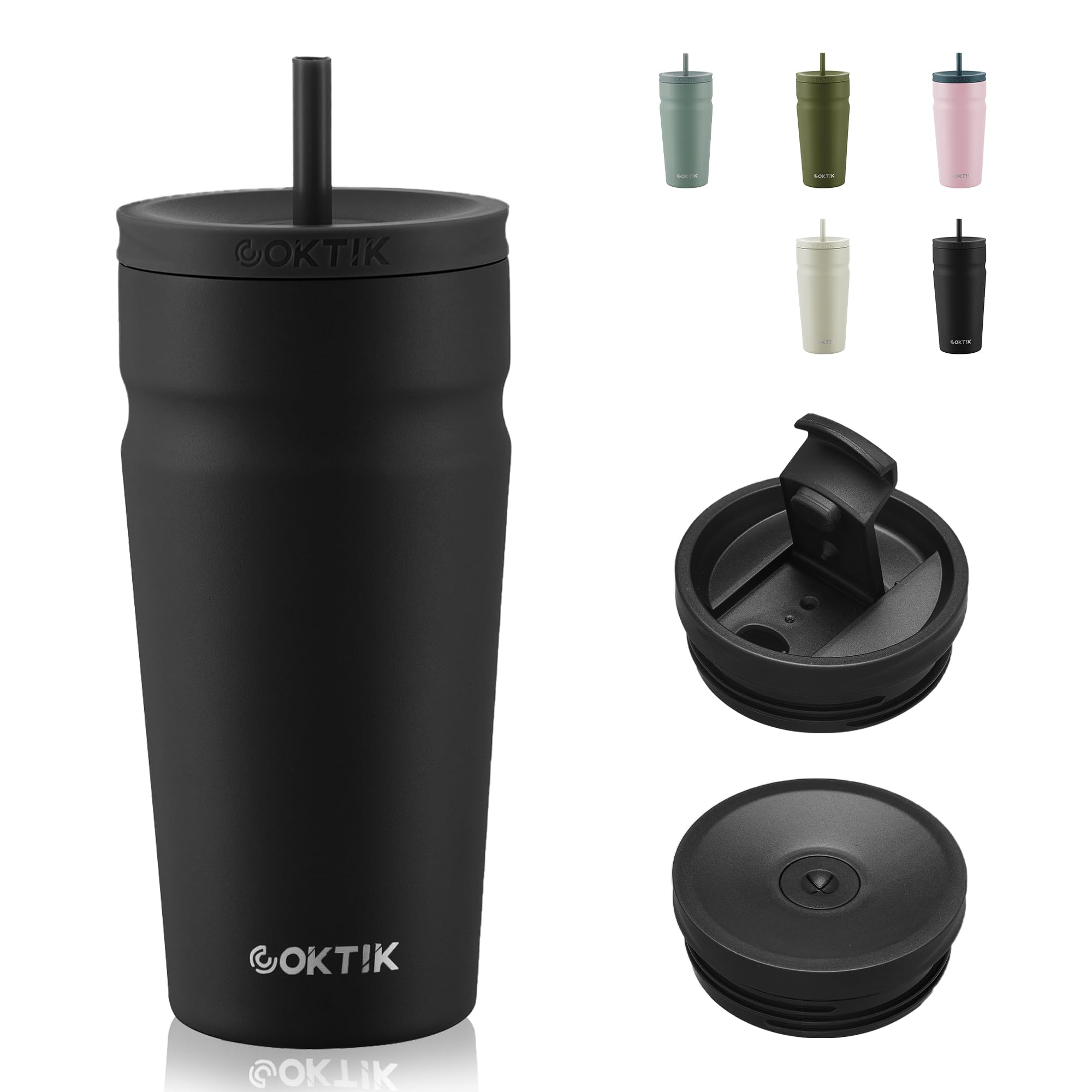 Coktik 20Oz Insulated Tumbler With Lid And Straw 2 Lids (Straw/Flip) Iced Coffee Cup Reusable Stain