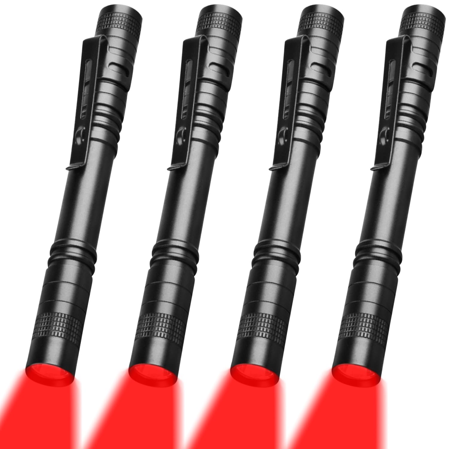 Hyvczp 4 Pcs Red Light Flashlight, Super Bright Led, Water Resistant, Aluminum, Black, For Observation, Astronomy, Outdoor Activities