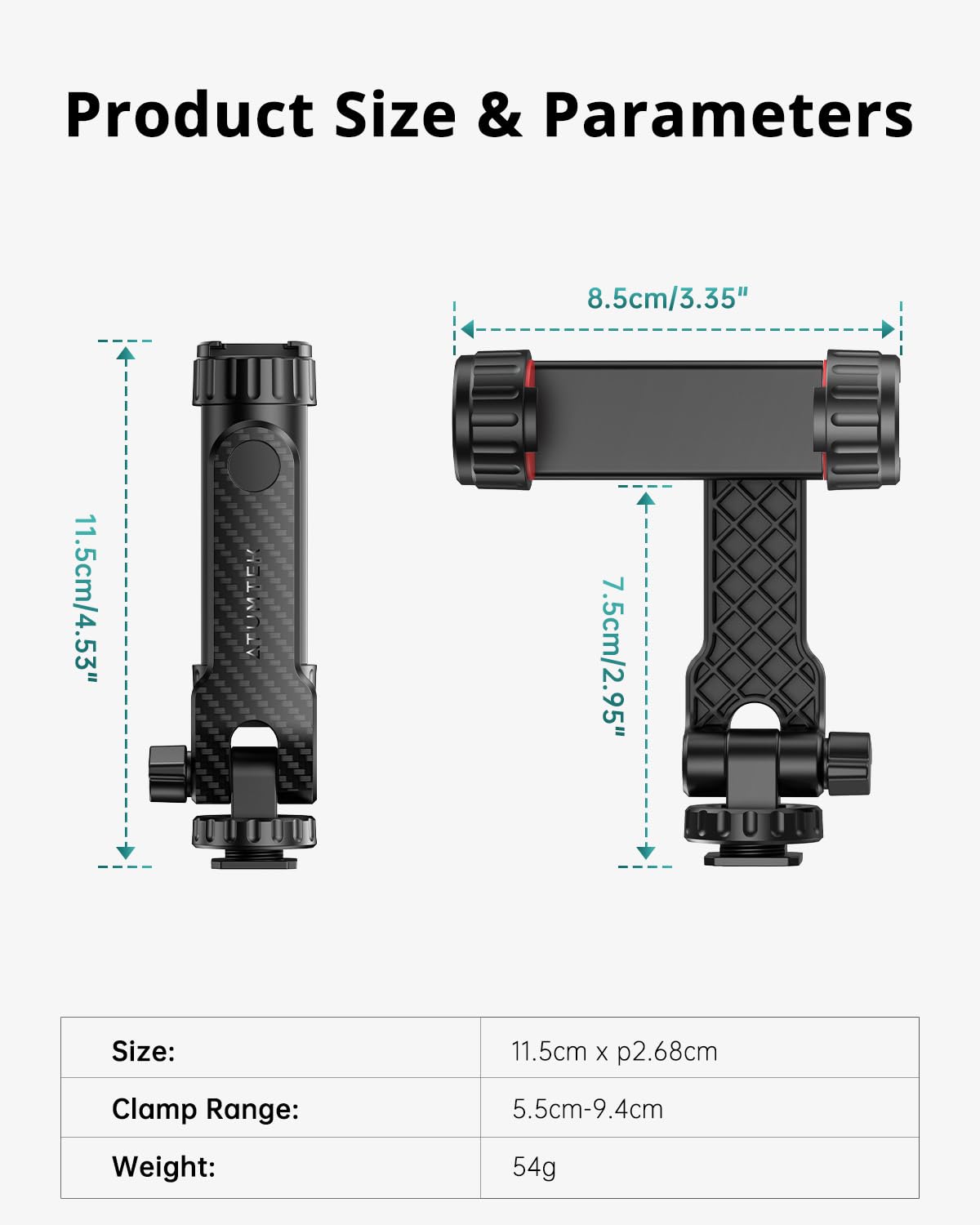 Atumtek Phone Tripod Mount, Universal Smartphone Mount Adapter With 2 Cold Shoe And 1/4" Standard Screw, 360° Rotates And 180° Tilts Adjustable Cell Phone Clamp Holder For Perfect Mobile Photography