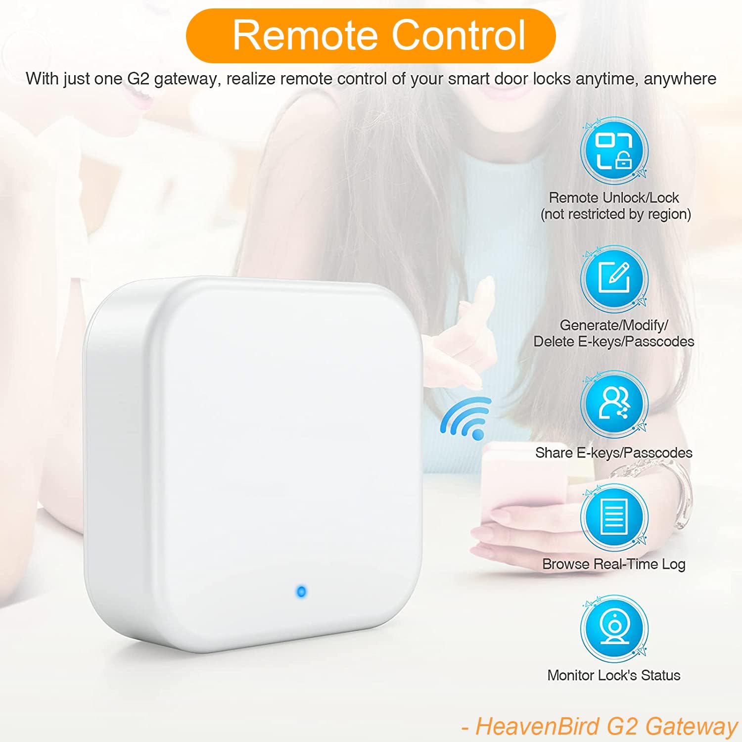 Heavenbird G2 Gateway For Tt/Dd Lock App, Gateway For Smart Door Lock With Remote Control, Only Work 2.4G Wi-Fi, Compatible With Alexa Voice Control