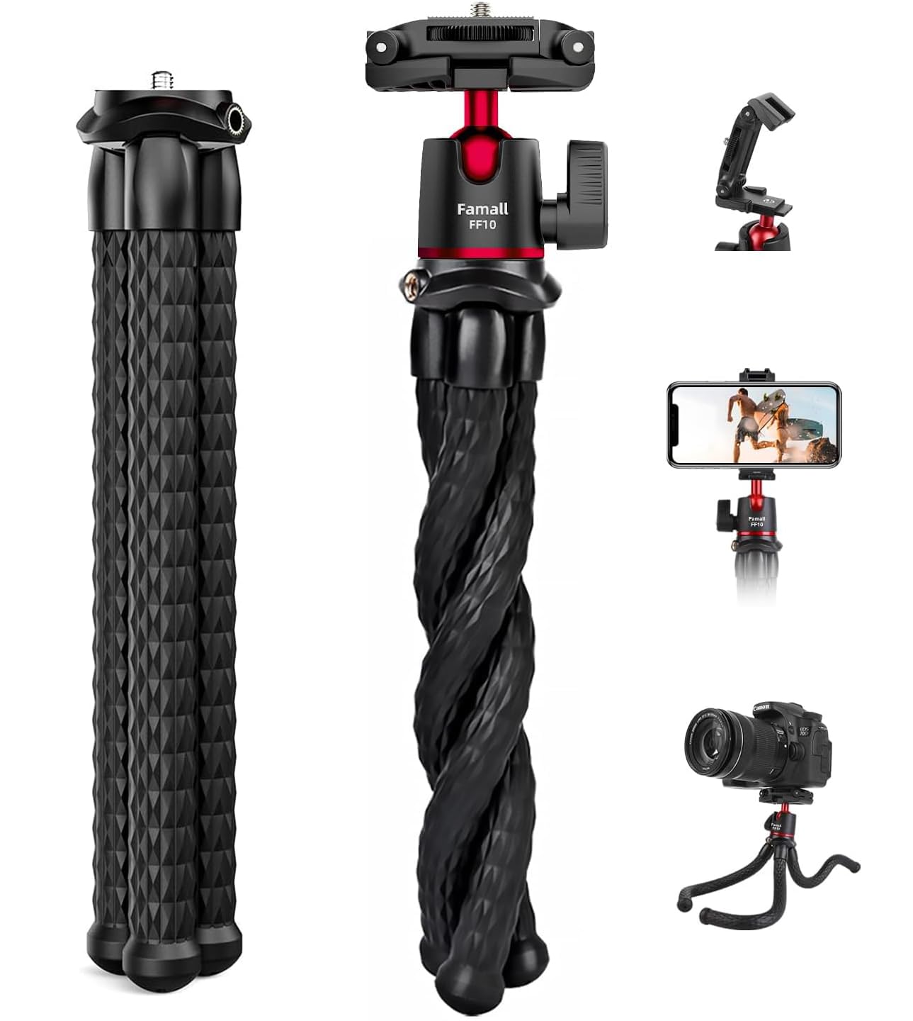 Famall Camera Tripod, Flexible Tripod Stand For Phone With Cold Shoe Phone Mount For Iphone Canon Nikon Sony Cameras
