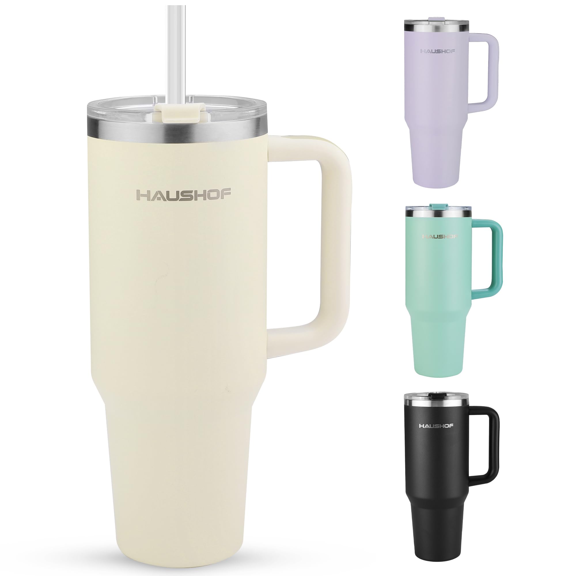 Haushof 40 Oz Tumbler With Handle And Straw, Insulated Stainless Steel Coffee Tumbler