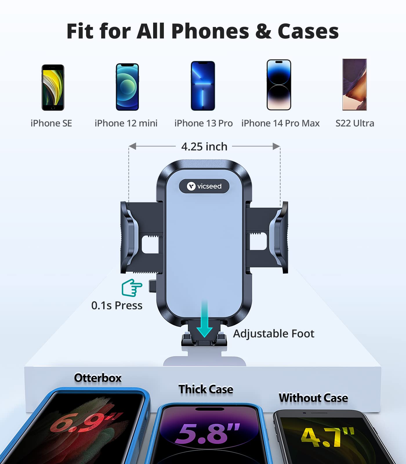 Vicseed Military-Grade Sturdy Car Phone Holder Mount, Anti Shake Metal Cd Slot & Air Vent Thick Case Friendly Phone Mount For Car Fit For Iphone 16 15 14 Samsung All Phones