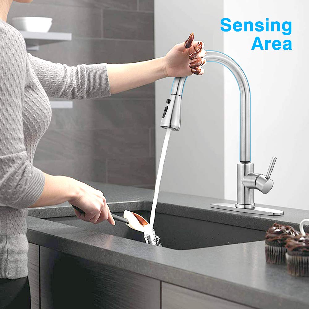 Mstjry Smart Touch Faucet For Kitchen Sink : Touch Kitchen Faucets With Pull Down Sprayer Touch Kitchen Faucet-Stainless Steel Touch Faucet(Brushed Stainless Steel)