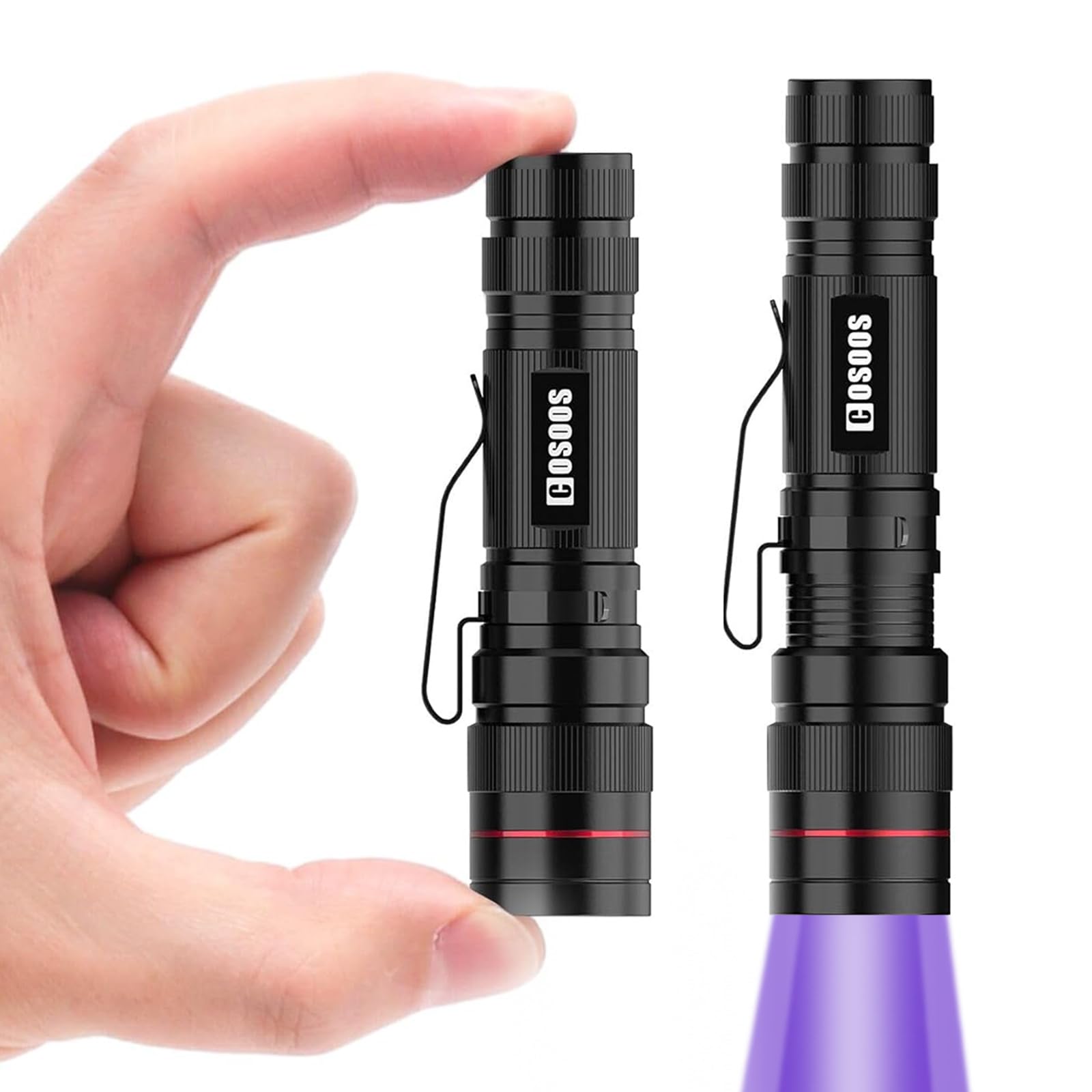 Cosoos 2 Pack Uv Flashlight, 395Nm Mini Black Light, Zoomable Small Torch Light, Portable Urine Detector For Dog/Cat/Pet Urine, Dry Stains, Bed Bugs, Scorpion