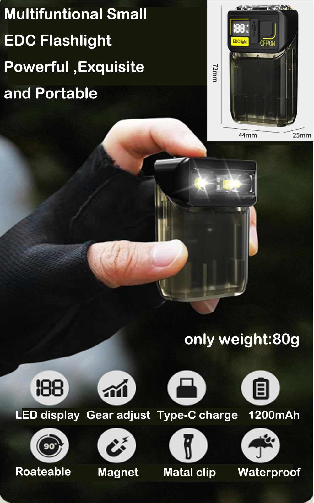 Poyoelf Small Powerful Edc Flashlight Cap Lamp Clip On With White Red And Blue Light,Bright 1000Lm Usb C Rechargeable 6 Modes Mini Pocket Flash Light With Clip,180°Head Swivels,Tail Magnet (Black)