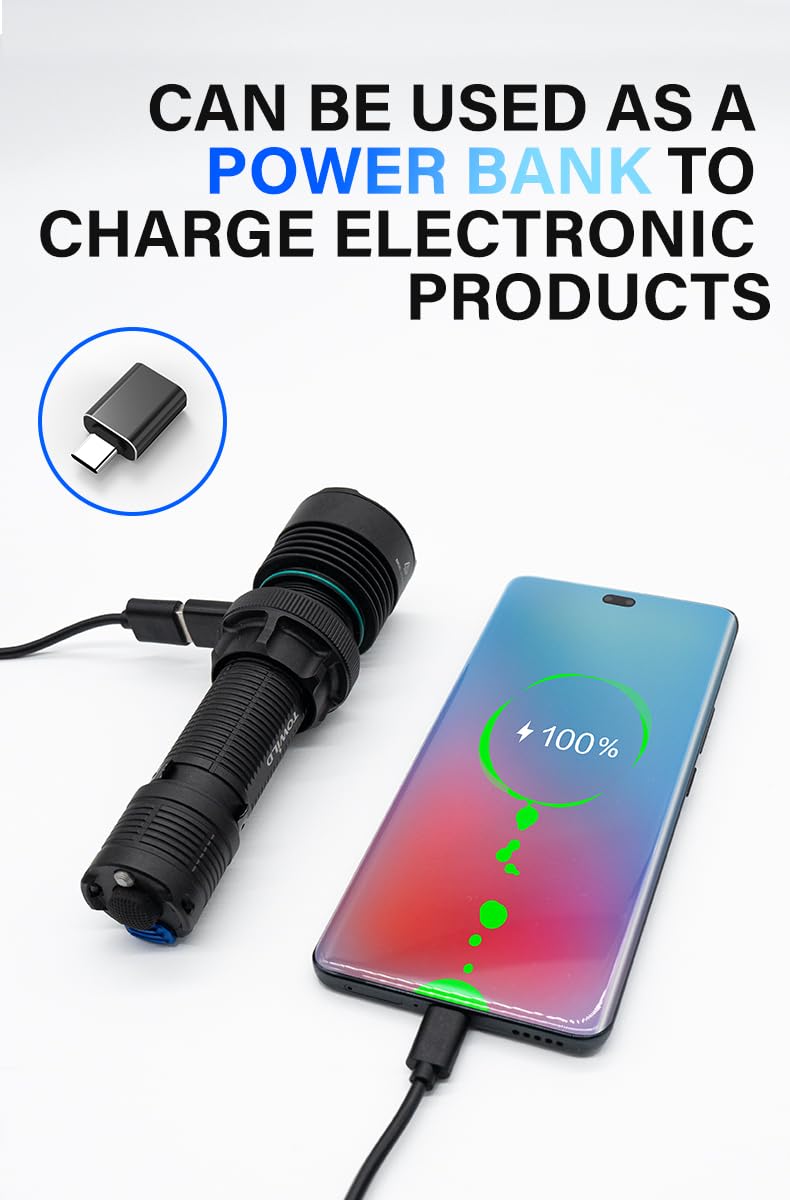 Towild Bk20 Utility Flashlight,Bright 5100 High Lumens Led Flashlights,Rechargeable And Waterproof Flashlights,Powerful Handheld Flash Light For Hiking, Camping, Outdoor Activities (Black)