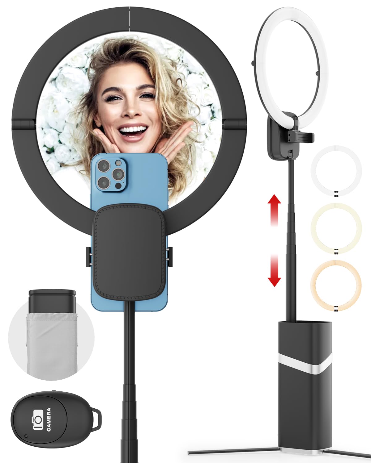 Beitier 10" Foldable Ring Light With 76" Extendable Tripod Stand, 4000Mah Led Circle Light With Phone Holder For Video Recording, Photography, Live Stream, Makeup, Tiktok, Youtube (Black)