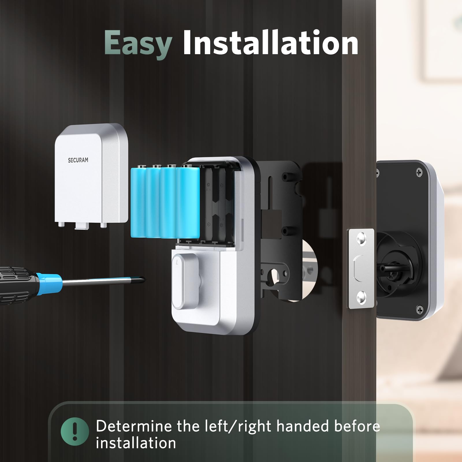 Securam Fingerprint Door Lock Keyless Entry Door Lock Deadbolt Lock With Code Mechanical Key Keyless Deadbolt, Non-Wi-Fi, Silver