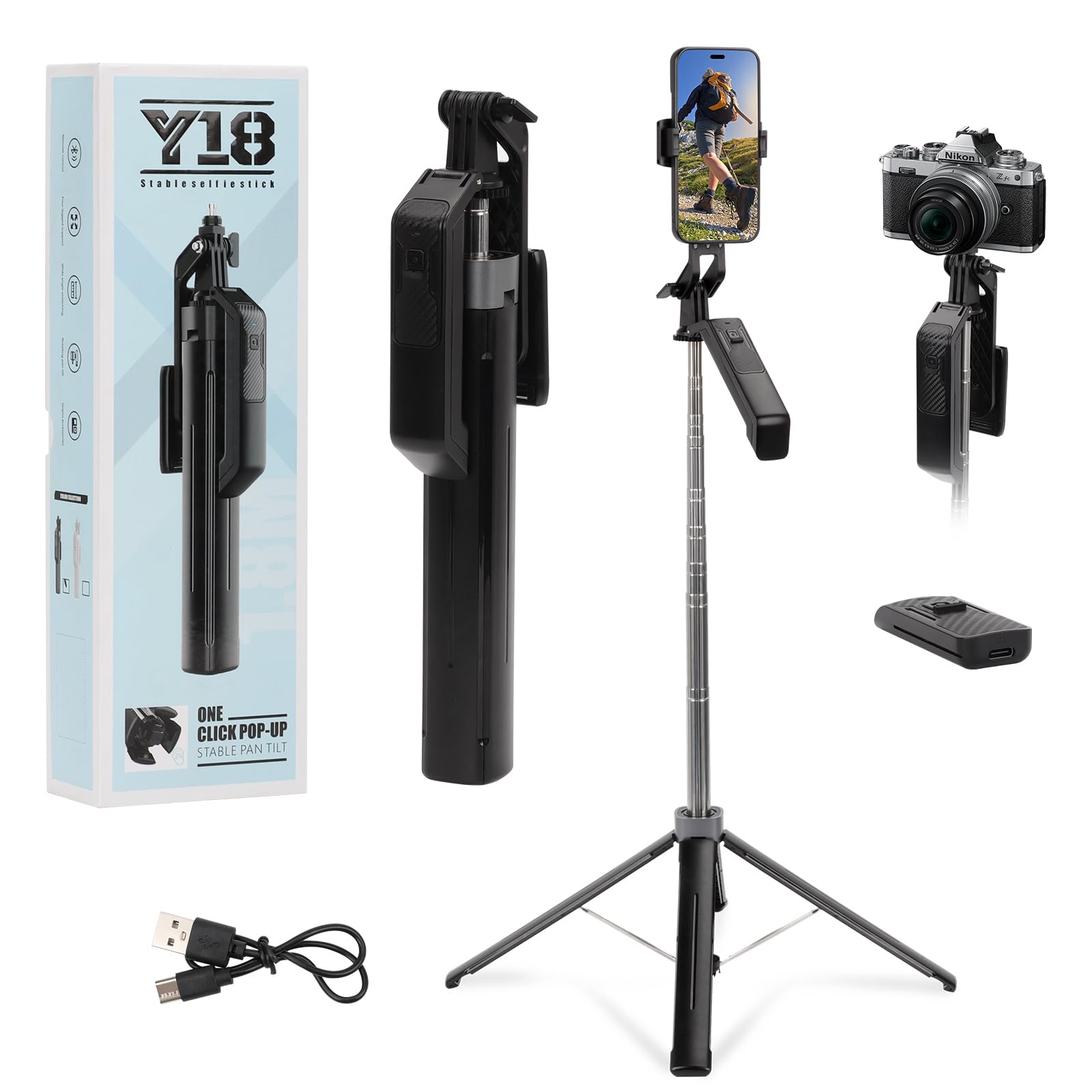 Longzhuo Selfie Stick Tripod, 70.87" Cell Phone Tripods, Extendable Tripod Selfie Stick For Iphone Stainless Steel Travel Tripods 360° Rotating Phone Stand For Video Recording