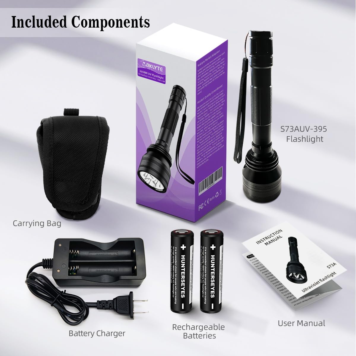 Waklyte Black Light Uv Flashlight, High Power Blacklight Flashlight Rechargeable, 385-395Nm Wavelength Beam Best For Pet Urine Detection, Scorpion, Resin Curing, Bed Bug