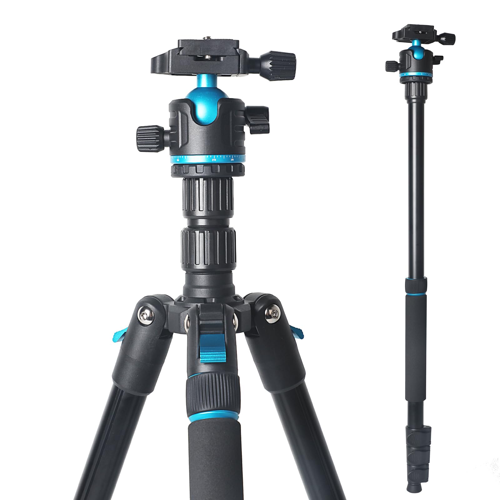 Jafuqaw Camera Tripod,68" / 174Cm Lightweight Travel Tripod & Monopod With 360°Ball Head Payload 15 Lbs,Adjustable Height From 17" To 68" Professional Tripod For Dslr Camera Shooting