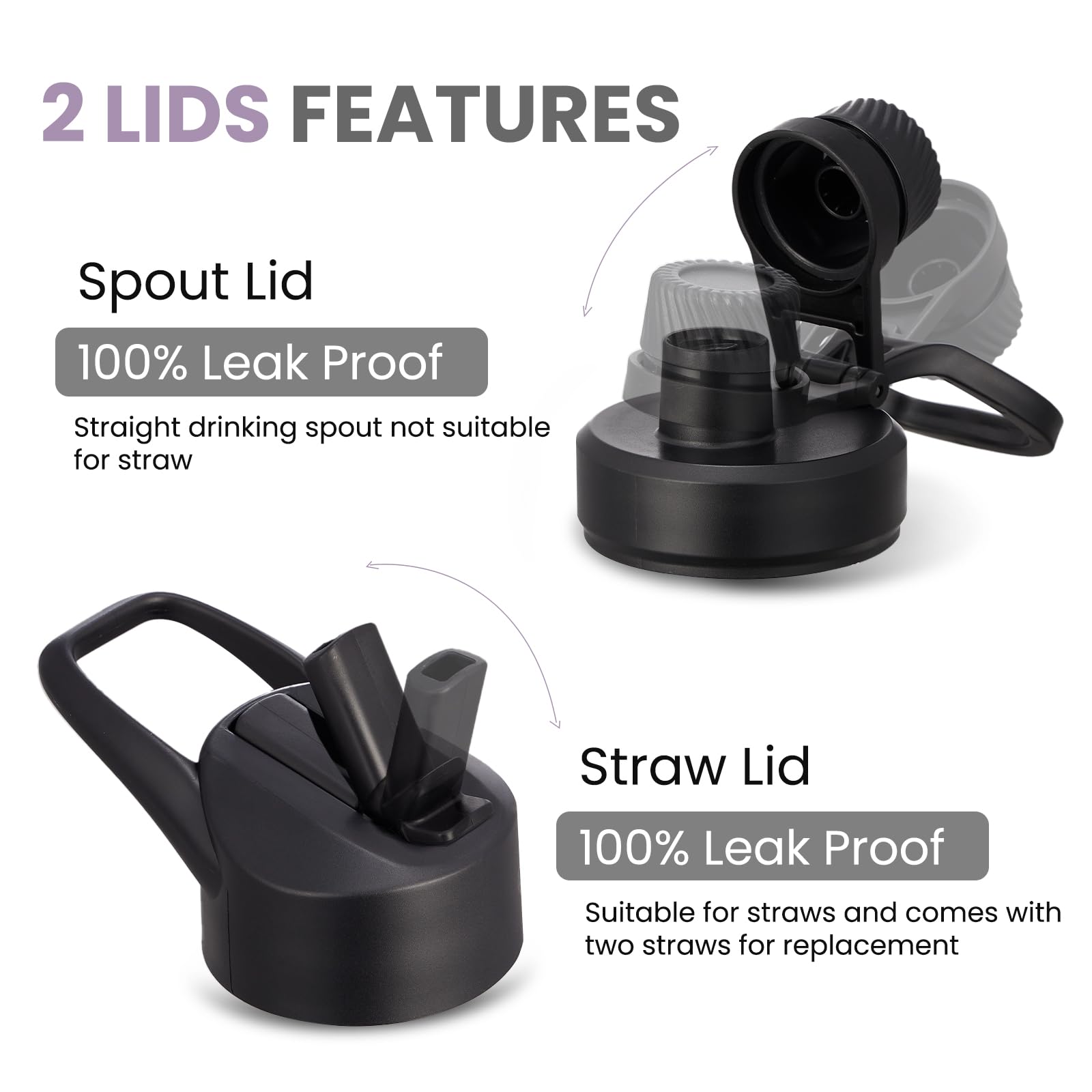 Coktik Water Bottle Insulated, 32Oz Water Bottles Straw Lid, Spout Lid, Cold For 36 Hrs