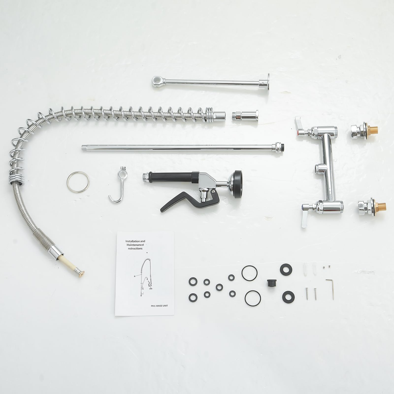 Greenspring 43" Height Chrome Commercial Kitchen Faucet With Pre-Rinse Sprayer For Kitchen Sink Brass Kitchen Sink Faucets For 2 Hole Sink Deck Mount For Restaurant Hotel