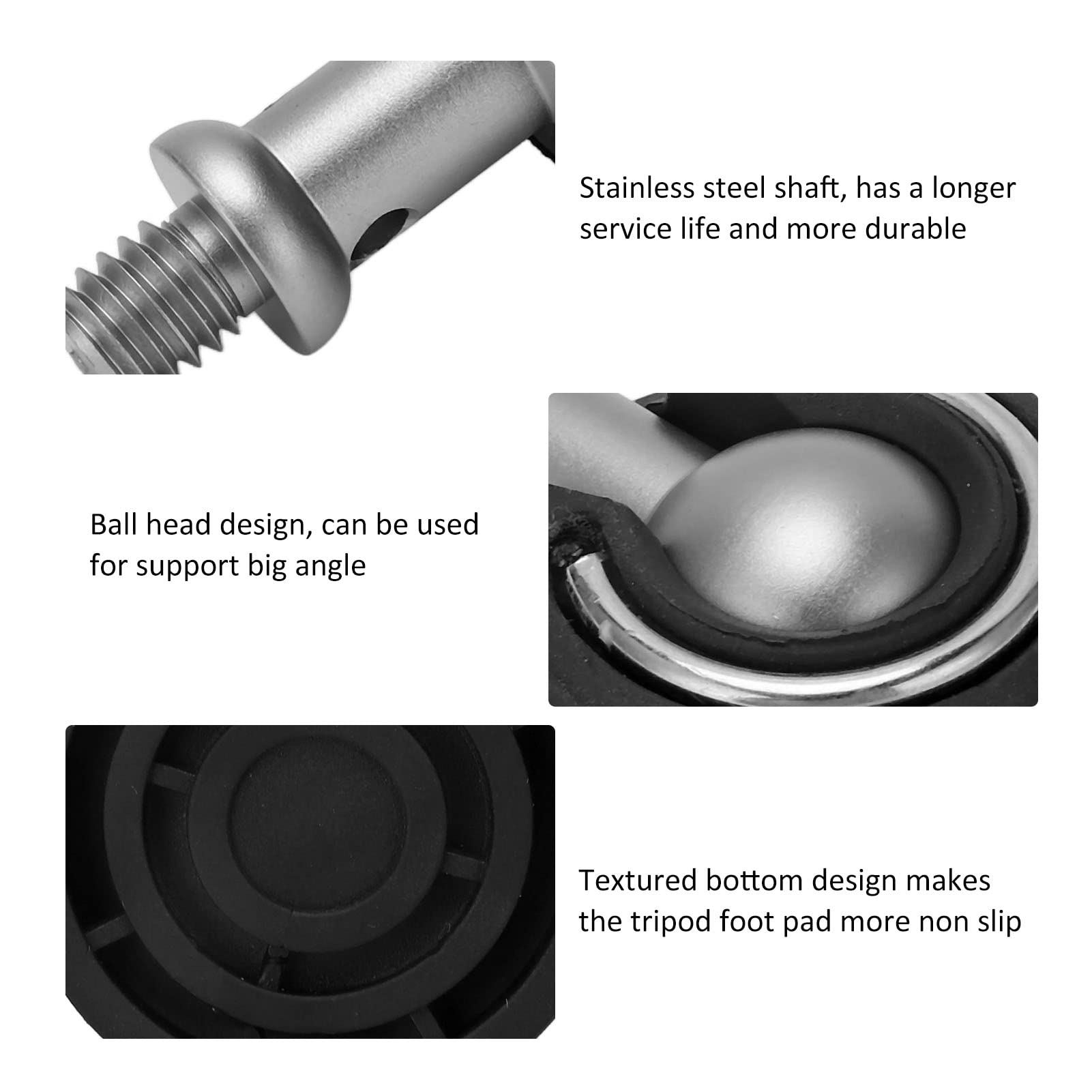 Vbestlife Stainless Steel Rubber Tripod Foot Pad, Non Slip Camera Tripod Foot Replacement, 50Mm Diameter, Ball Head Design, 3/8In Screw Interface