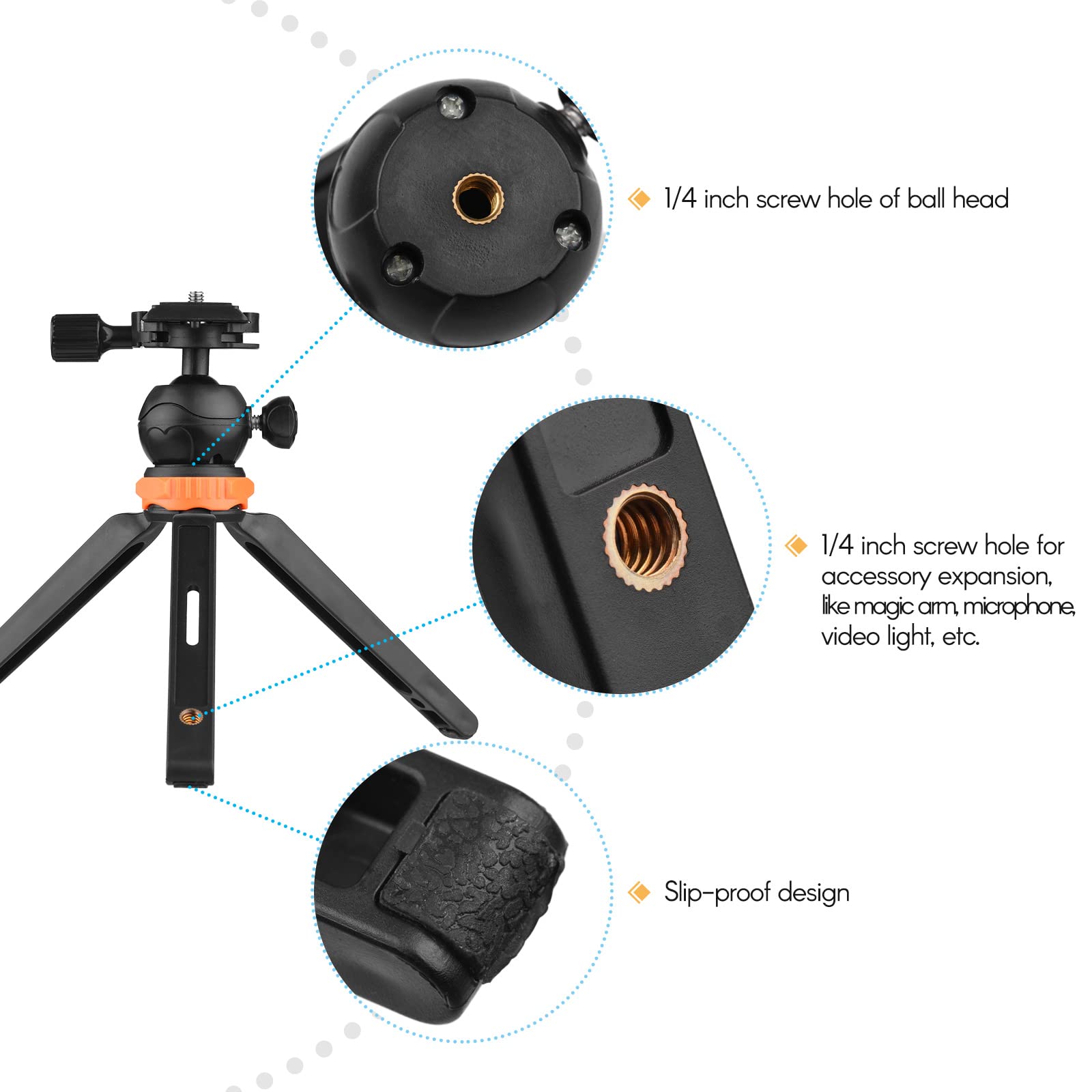 Wisoqu Mini Tripod With 1/4 Inch Screw, Wide Application, Sturdy And Portable Design, Height Adjustable For Dslr Ildc Action Cameras