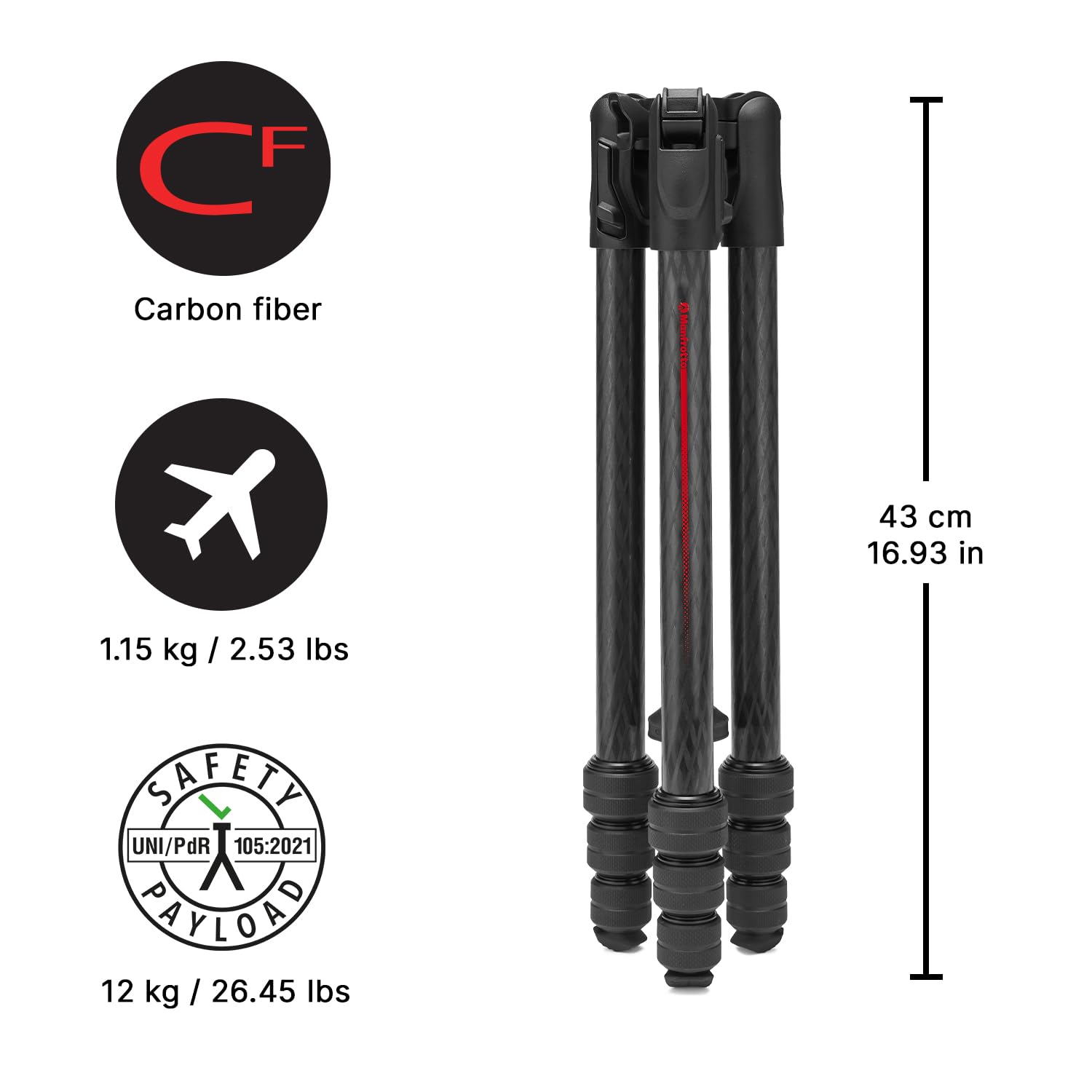 Manfrotto Be Gt Pro 4-Section Carbon Fiber Travel Tripod Legs, Black Matte