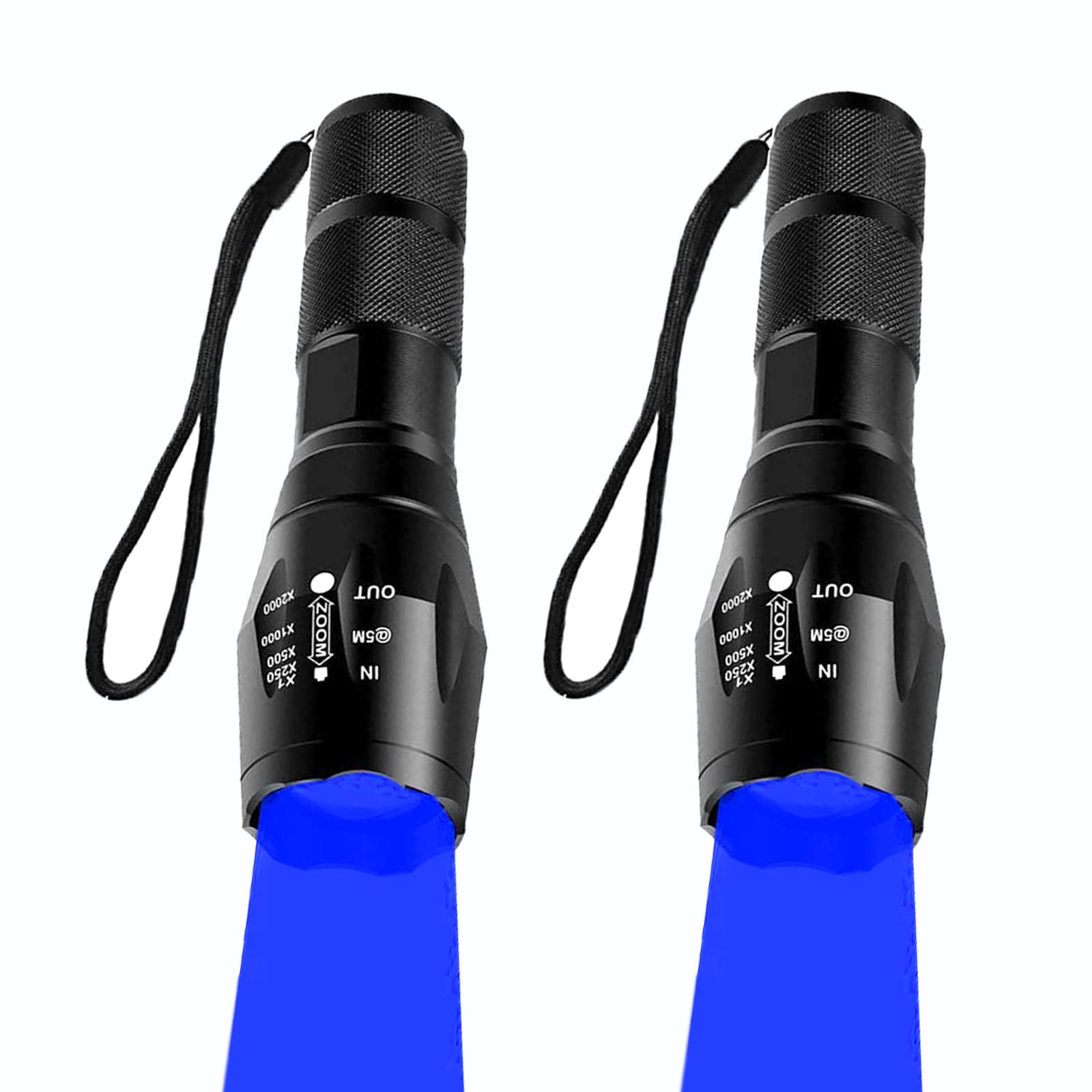 Gaigaimall Blue Light Flashlight Single Mode Zoomable Waterproof Led Blue Light For Night Deer Hunting Fishing, 2 Pack