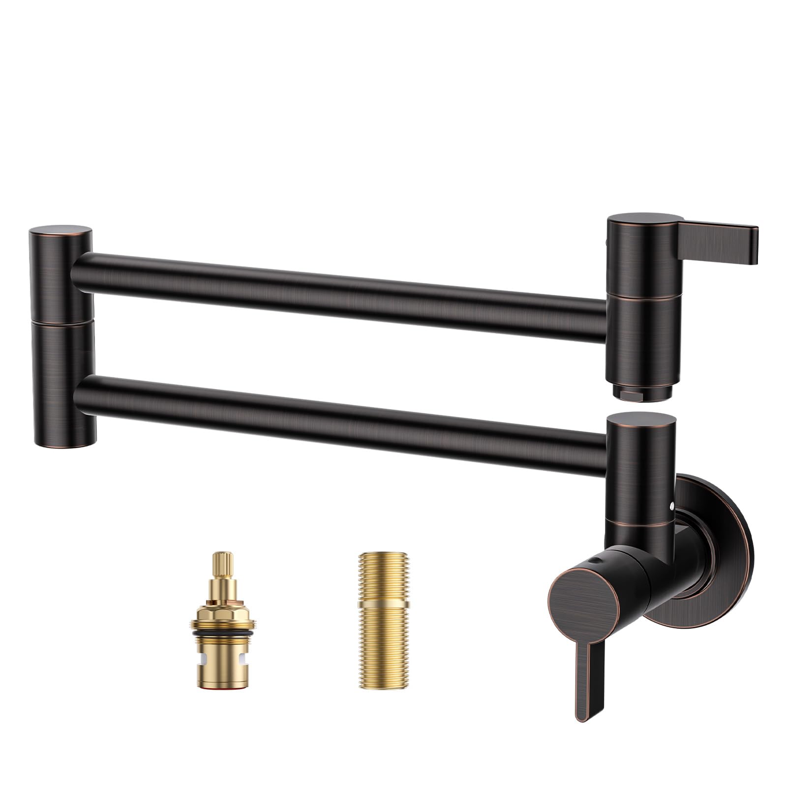 Arcora Pot Filler Faucet Oil Rubbed Bronze, Traditional Pot Filler Wall Mount 2 Handle With Double Joint Swing Arms Brass Stove Faucet