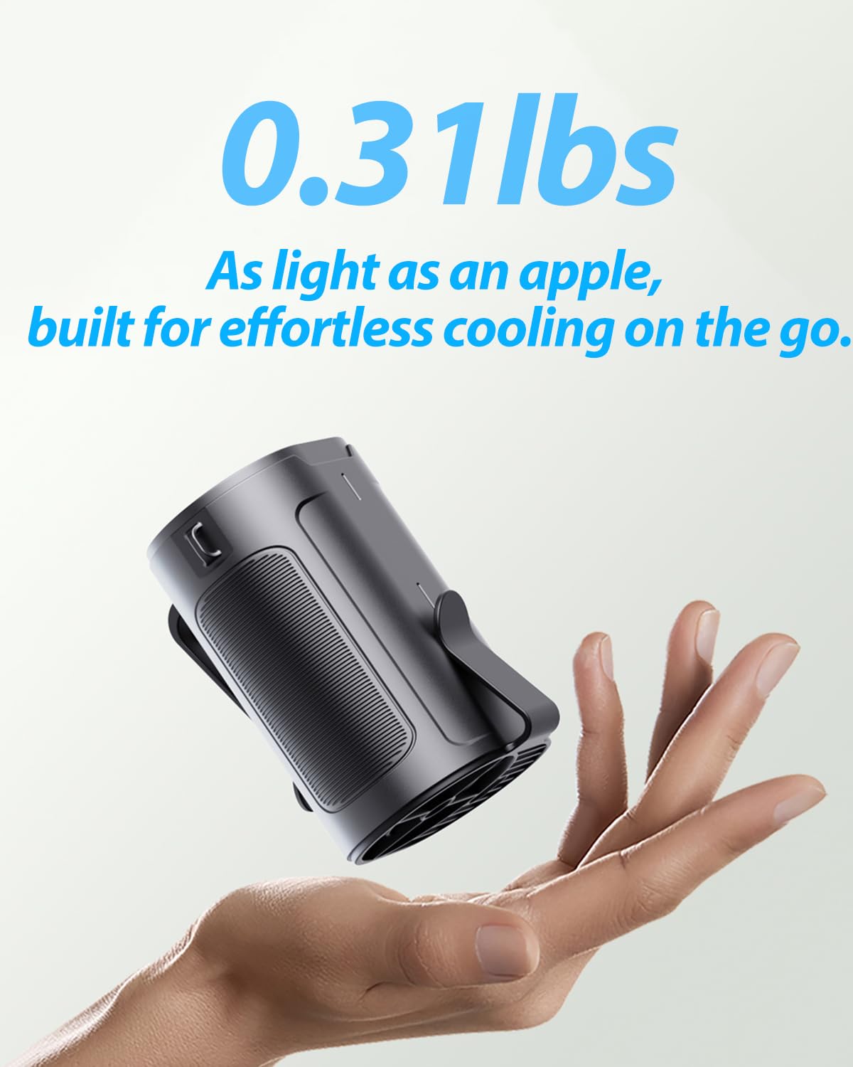 Rechargeable Barito waist fan with 4 speeds, 25 hours of battery life, ideal for shirt or belt attachment cooling