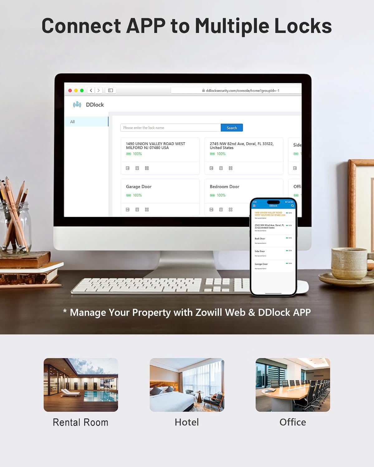 Zowill Smart Door Lock Set For Front Door, 7-In-1 Fingerprint Deadbolt With App Control, Keyless Entry Door Lock With 2 Lever Handles, Biometric,Touchscreen Keypad, Auto Lock, Matte Black