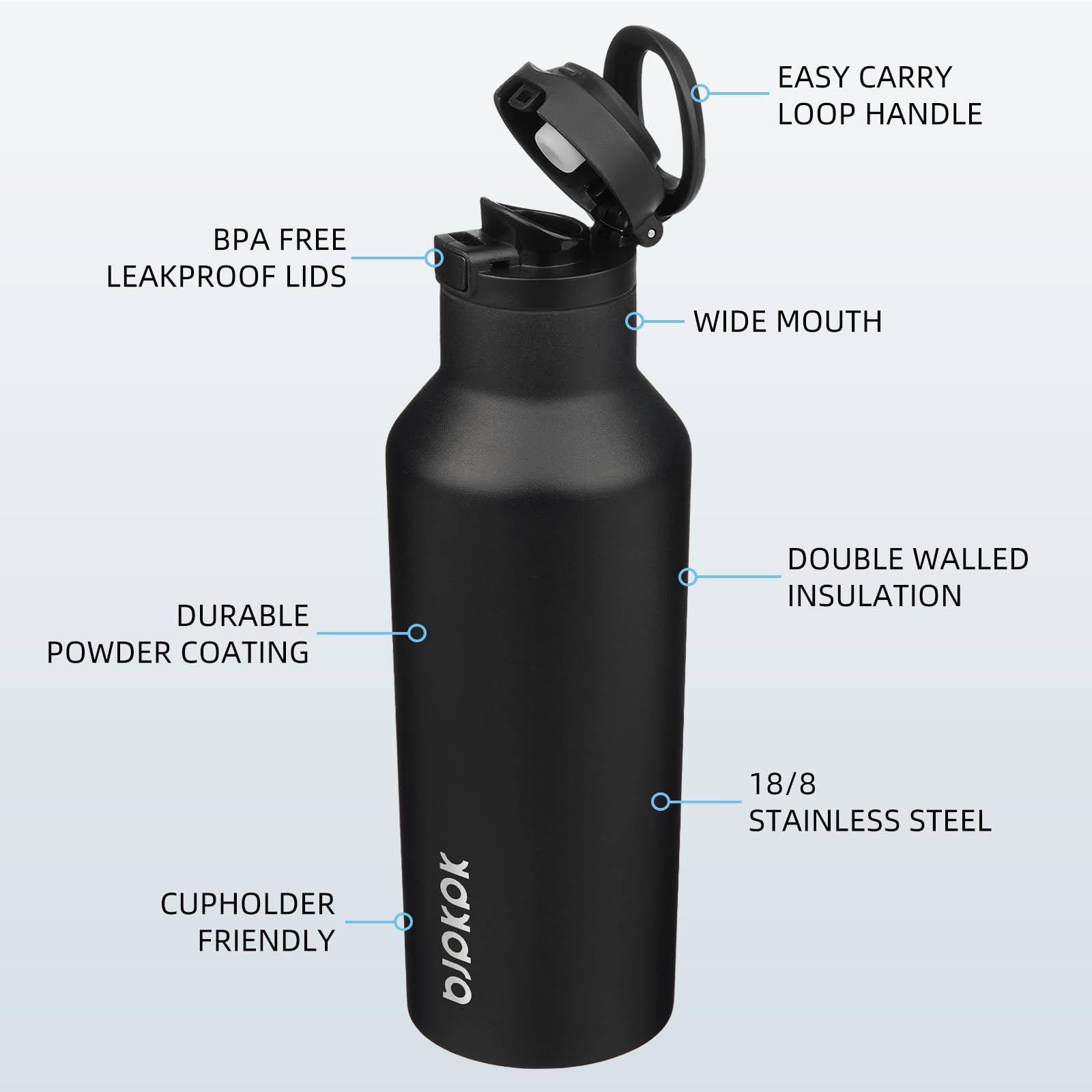 Bjpkpk Insulated Water Bottle With Straw 17Oz Stainless Steel Water Bottles With 2 Lids