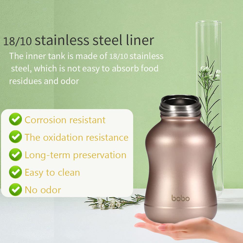Yohkoh Mini Vacuum Insulated Water Bottle With Bamboo Lid - Stainless Steel Thermos Water Bottle