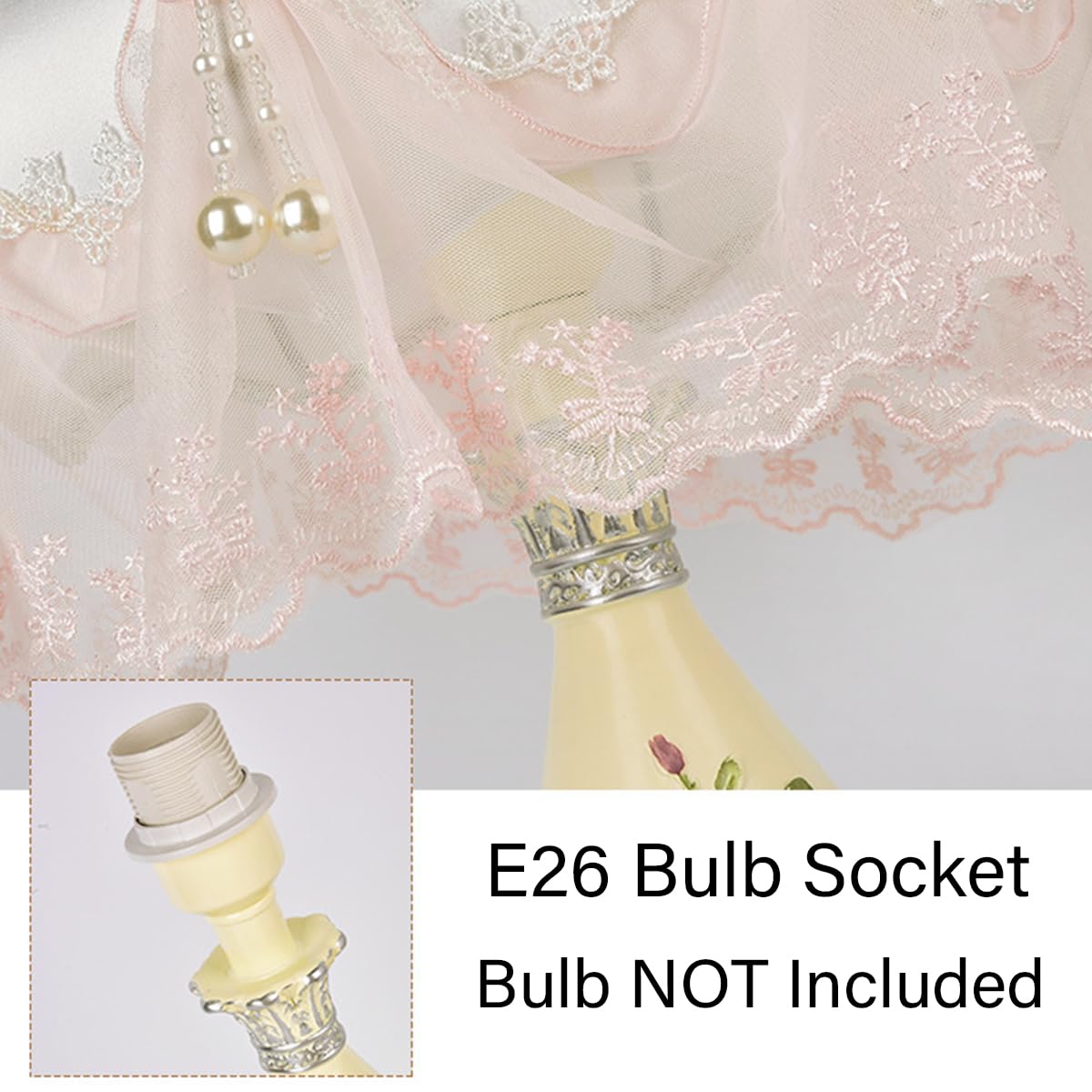 Tfcfl Victorian Lace Fancy Table Lamp, Handmade Fabric Bedside Lamp Light European Style Nightstand Lamp Desk Lamp Antique Painted Resin Base For Bedroom Living Room Office