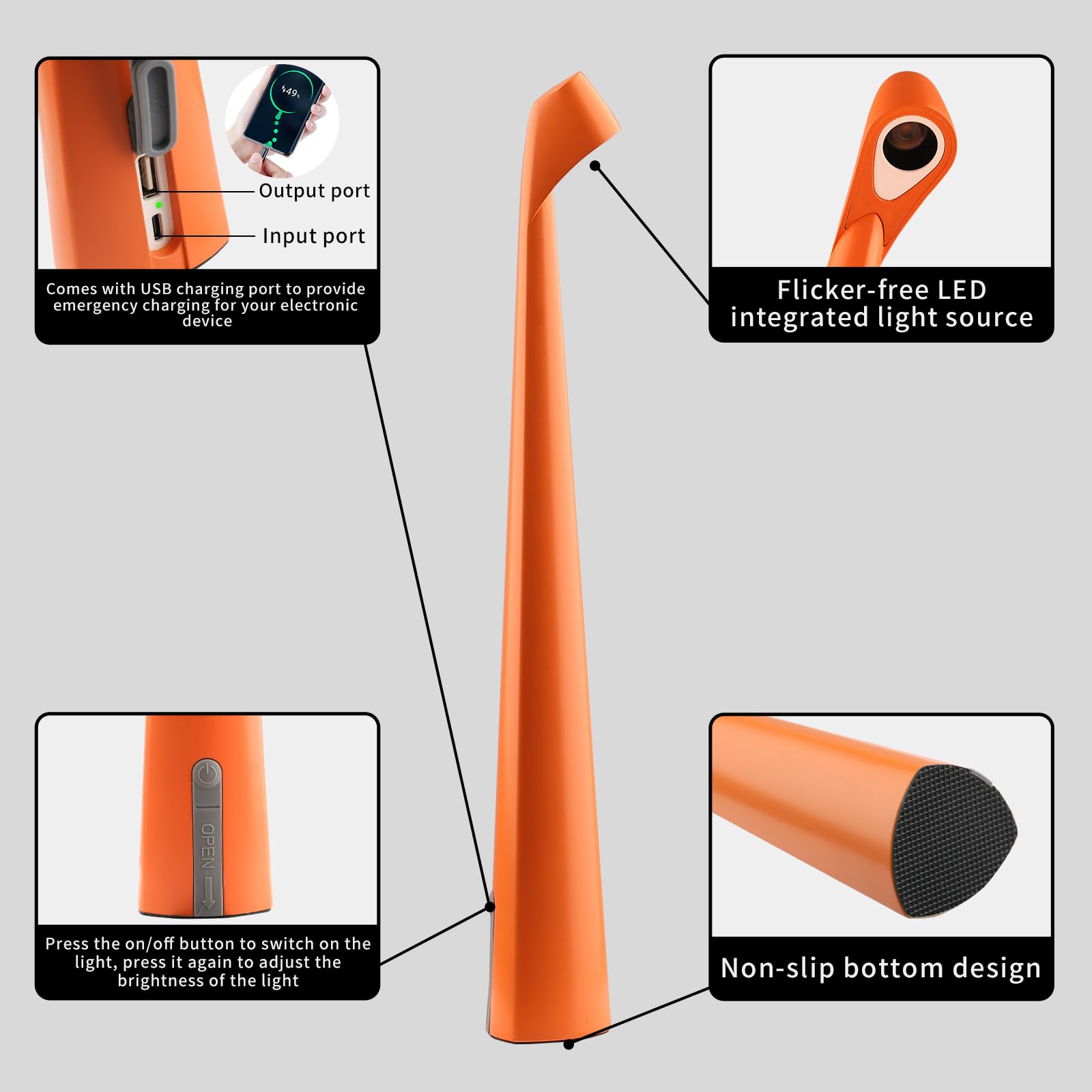 Hapygi Portable Cordless Led Desk Lamp, Rechargeable Wireless Table Lamp, 3-Level Brightness, Patio & Bedside Night Light, Dining Room Ambient Reading Light (Orange)