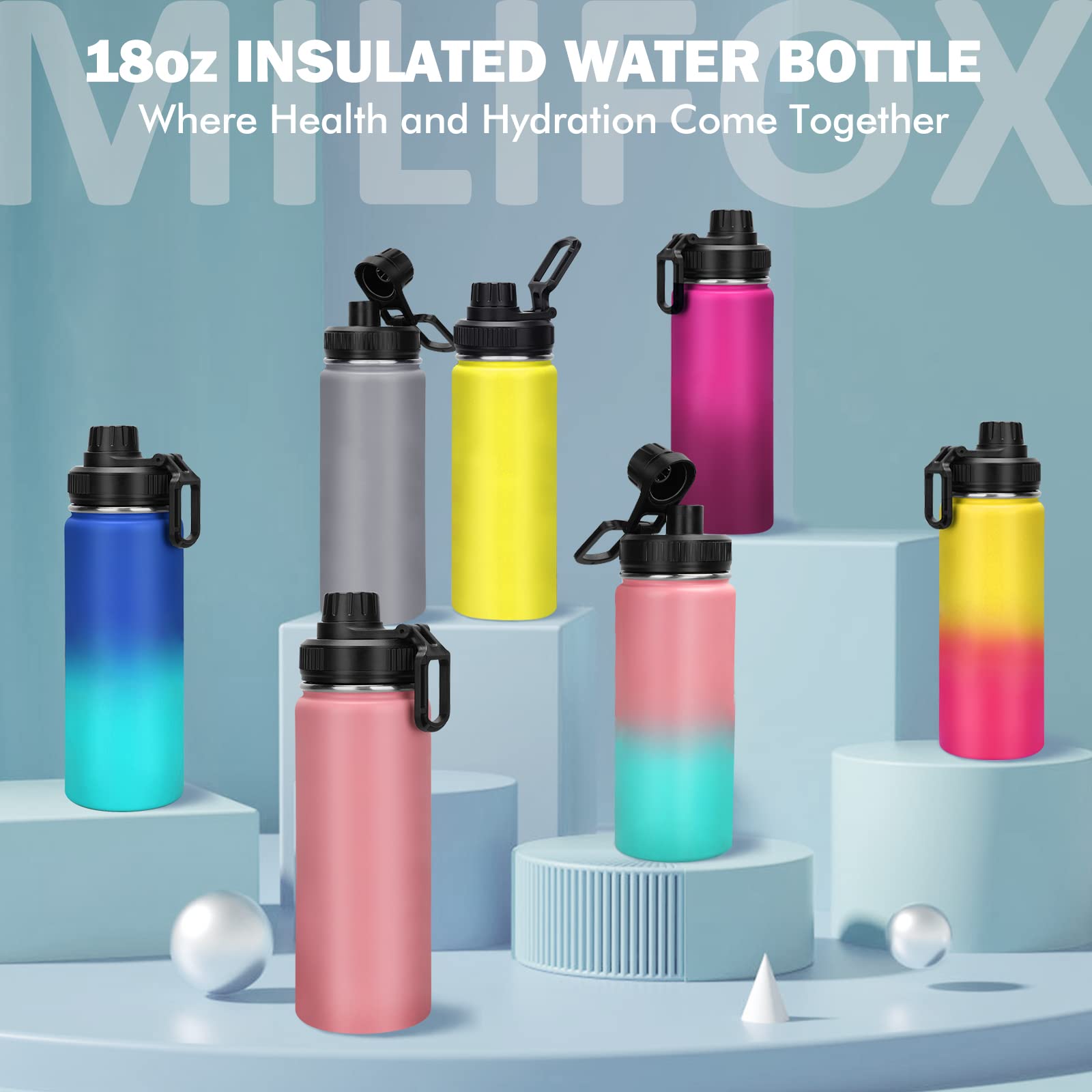 18 Oz Stainless Steel Water Bottle With Spout Lid, Vacuum Insulated Double Wall Water Bottle Wide