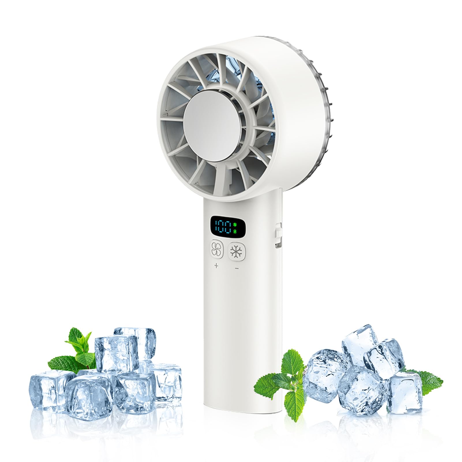 Handheld Ice Fan - 16℃ Tec Superconducting Cooling, 5200Mah Rechargeable & Anc Silent Motor - Koospark