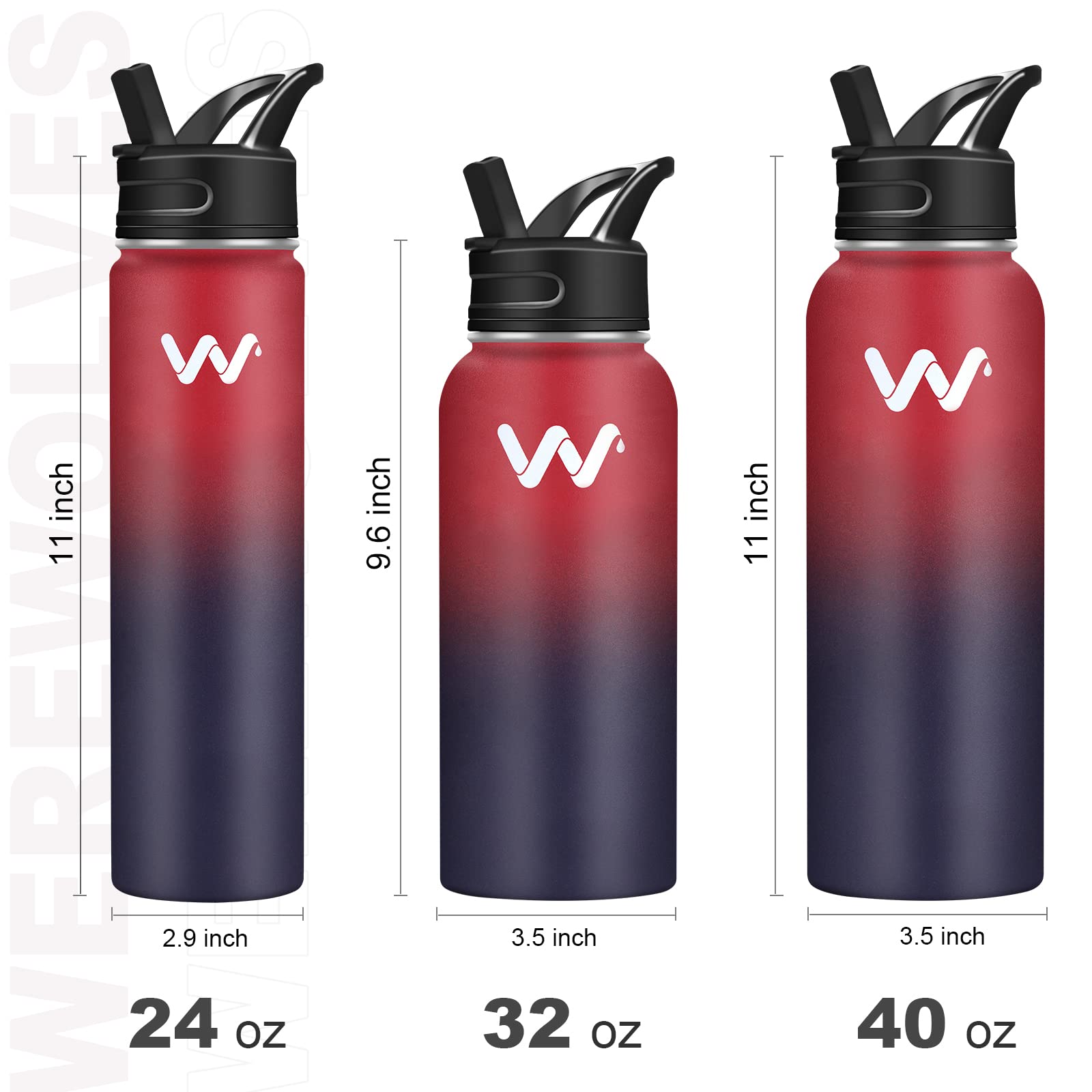 Werewolves Insulated Water Bottle With Paracord Handles & Strap & Straw Lid & Spout Lid,Reusable