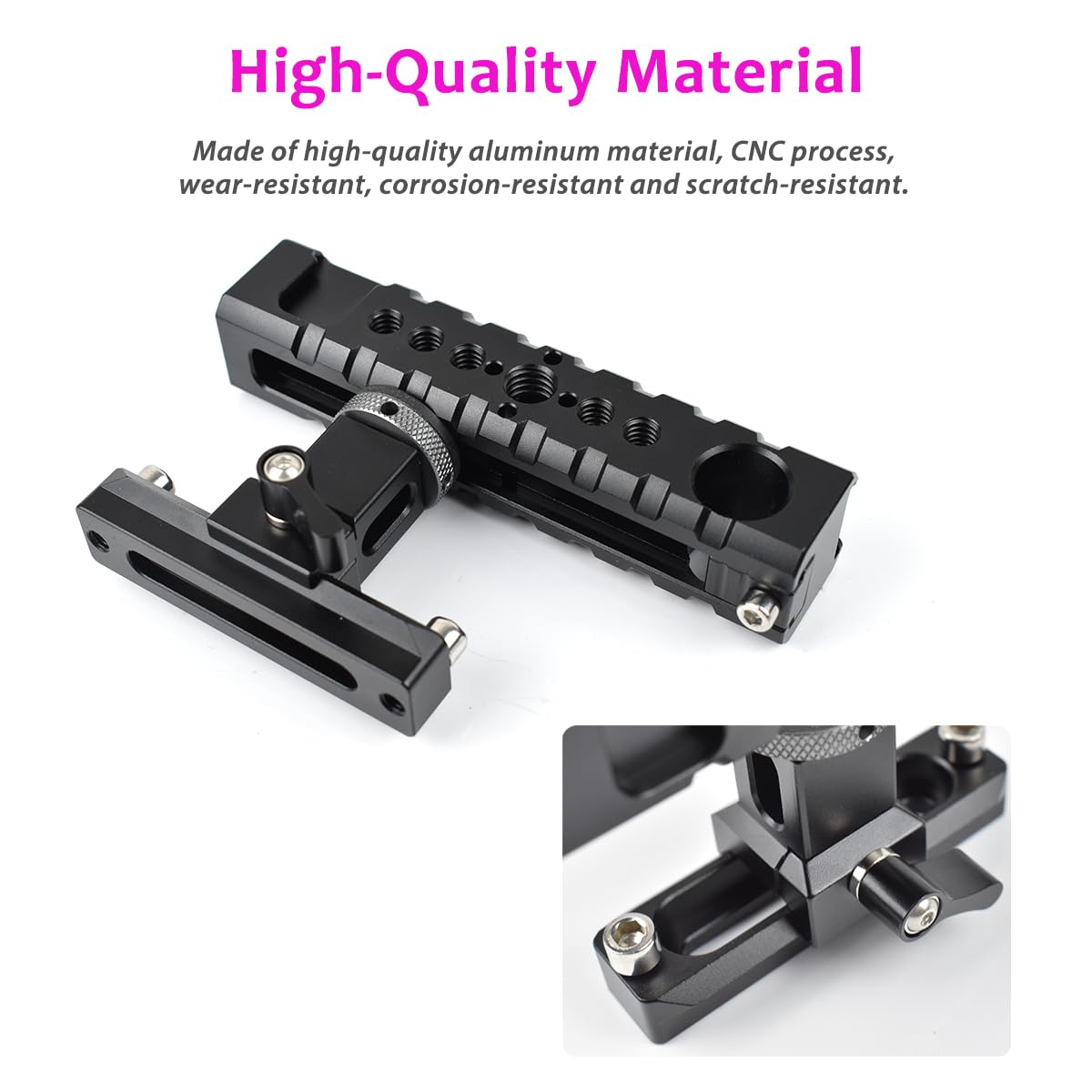 Akeipho Top Dslr Camera Handle, Universal Hand Grip With Quick Release Nato Clamp, 4 Cold Shoes And 1/4" 3/8" Arri Threads For Camera Cage Rig