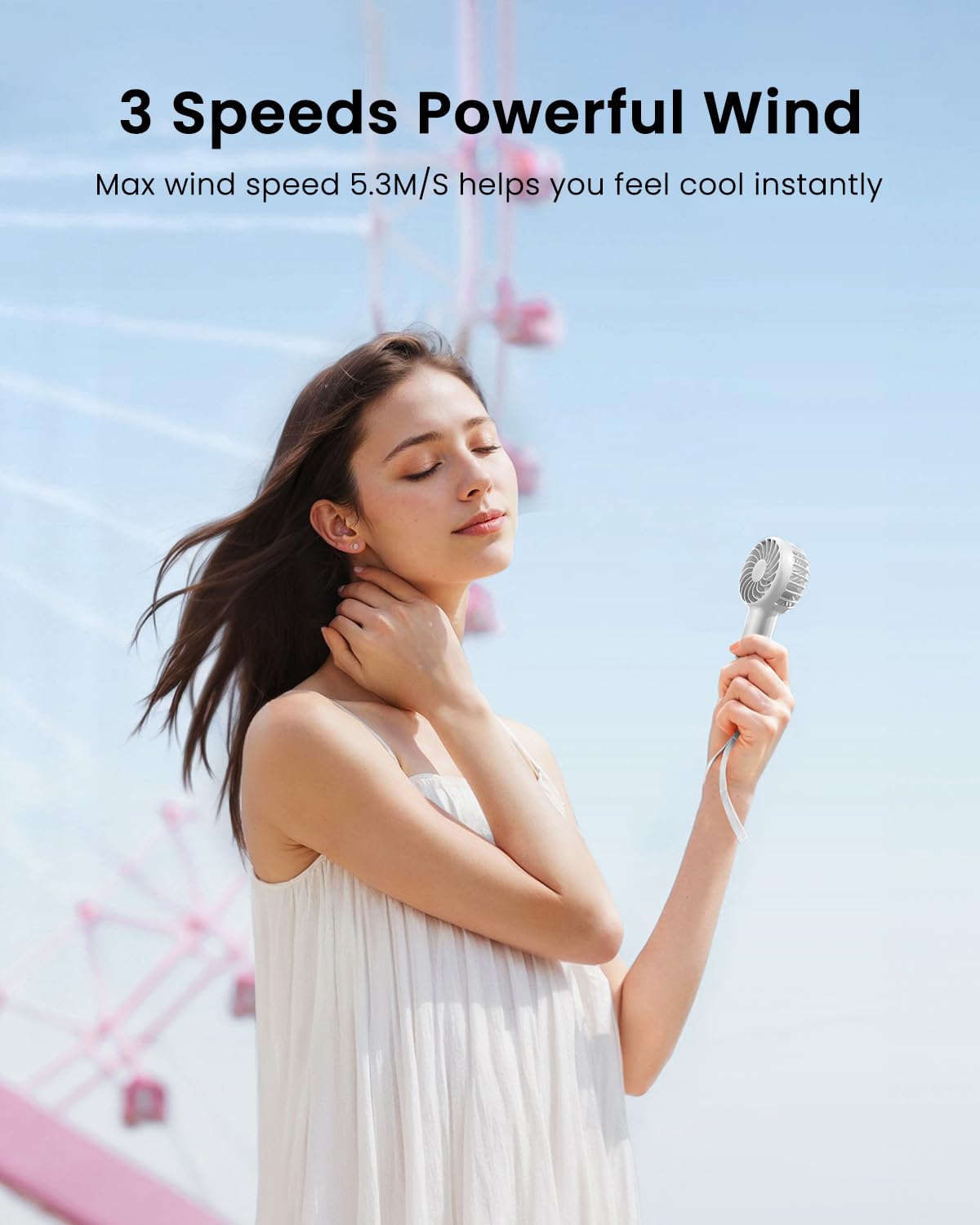 Gaiatop Mini Portable Handheld Fan, 3 Speed Powerful Battery Operated, Small Usb Rechargeable