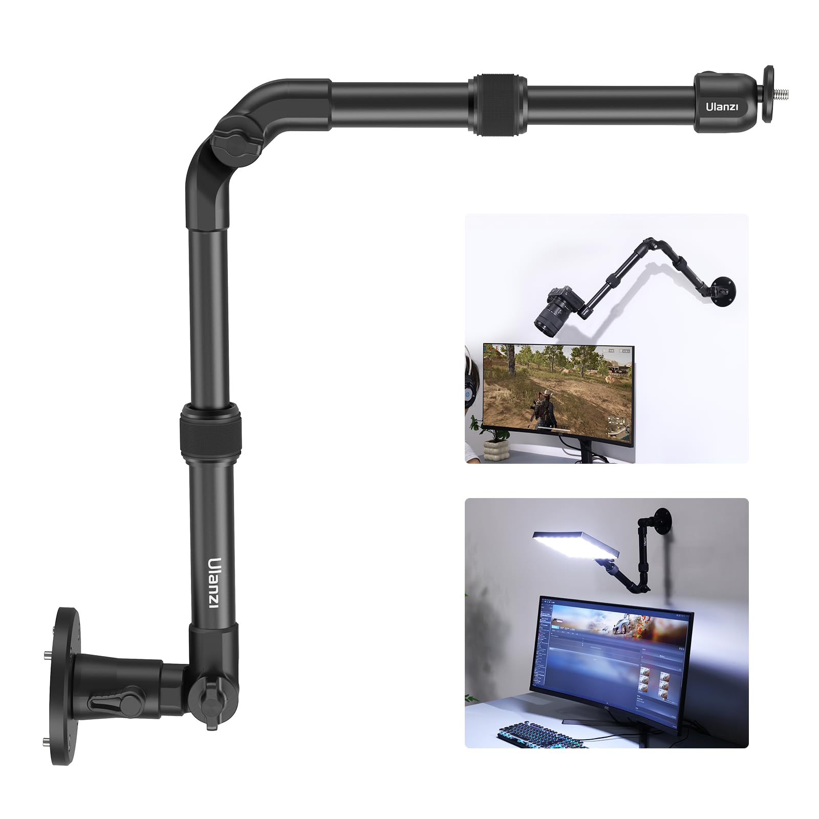 Ulanzi Zj04 Magic Arm Camera Wall Mount Overhead Mount, 70Cm/27.6Inch Aluminum Adjustable Articulating Arm W 1/4" Ball Head For Cameras Dslr Lights Mount For Live Streaming/Photo Video Shooting