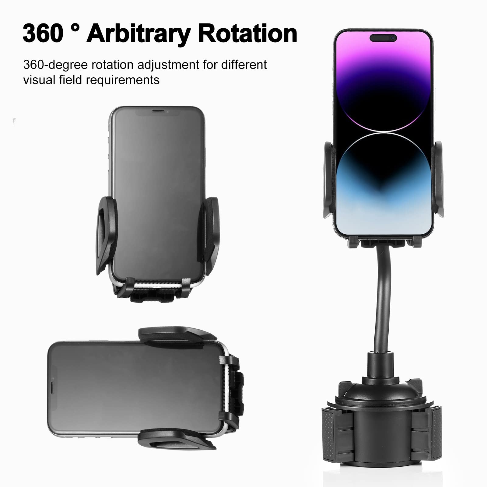 Yuheng Car Cup Holder Phone Mount With 360 Rotation Adjustable Gooseneck, Car Phone Holder For All Smartphones