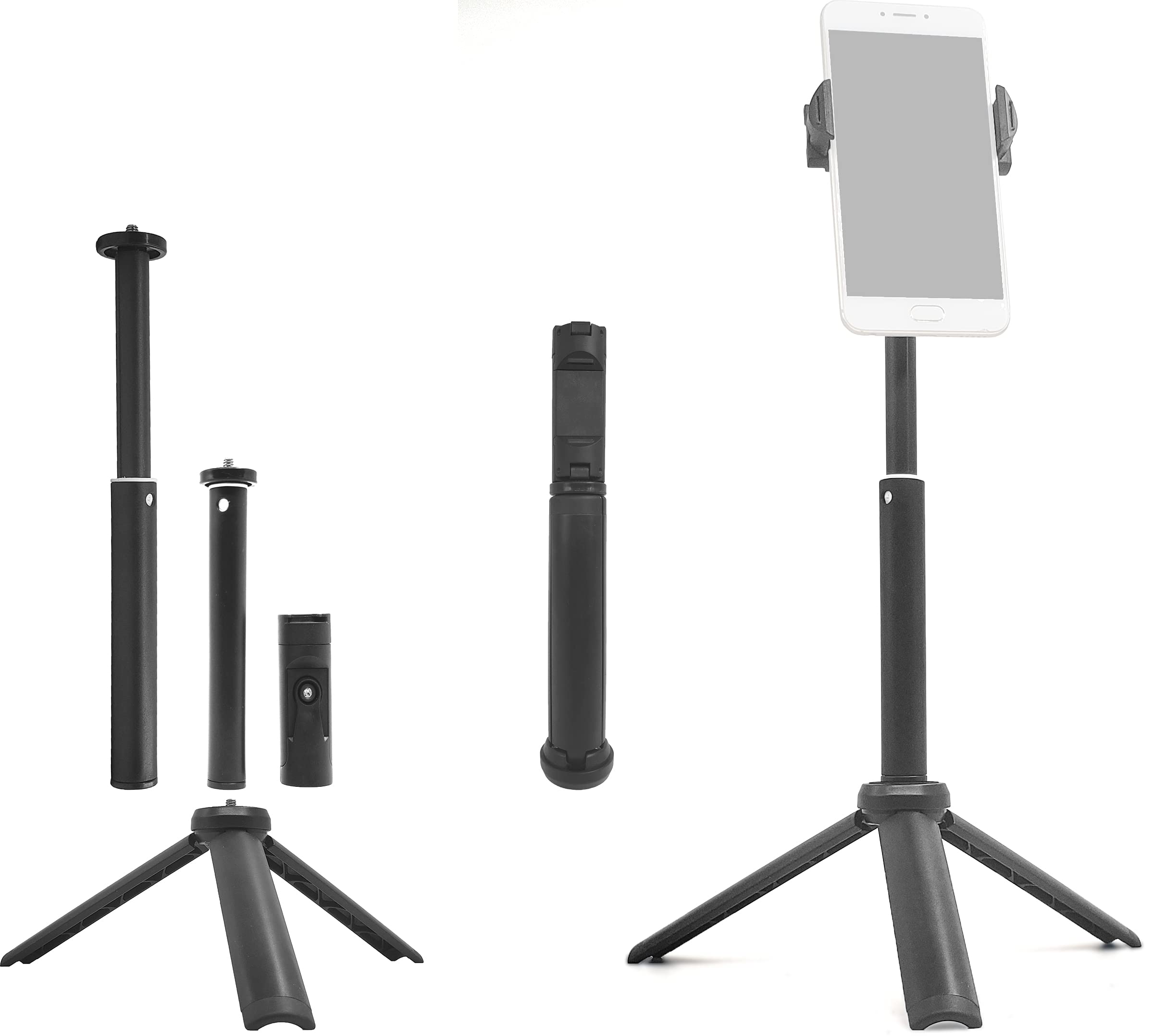 Zaxsound Extendable Tripod Stand Desktop For Phone Or Webcam 16.5In Cabable Of Portrait And Landscape Mode And Adjustable As Flat Or 30 Degrees With 360 Rotation, Mini Portable 9.5In To Carry For Outdoor.