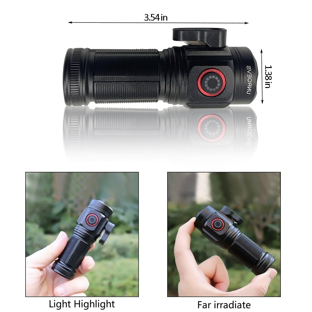 Unroevs Xc02 Mini Flashlight Rechargeable With Seatbelt Cutter,Pocket Flashlights High Lumens 5 Modes,Small Flashlights Powerful With Tail Magnet,Flash Light For Edc Carry,Outdoor.